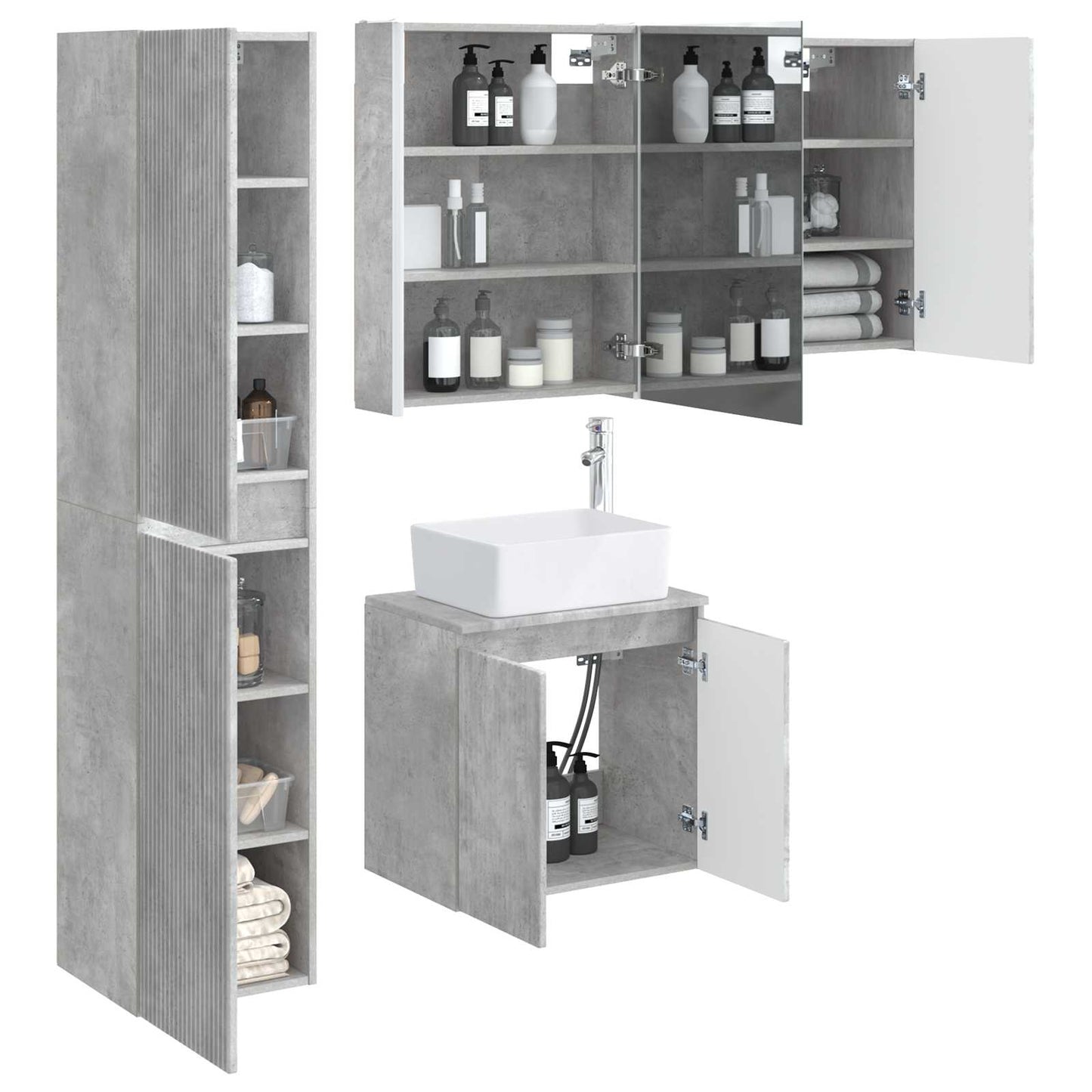 Bathroom Cabinet Set 5 pcs Concrete Grey 53 x 15.5 x 70 cm