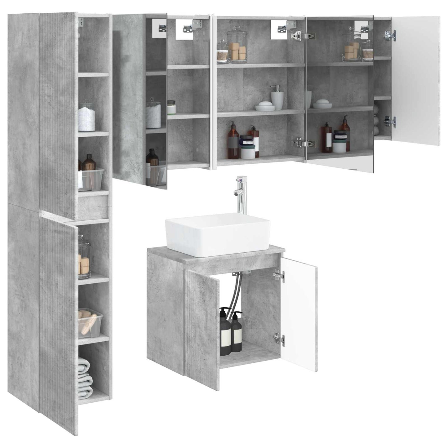 Bathroom Cabinet Set 5 pcs Concrete Grey 53 x 15.5 x 70 cm