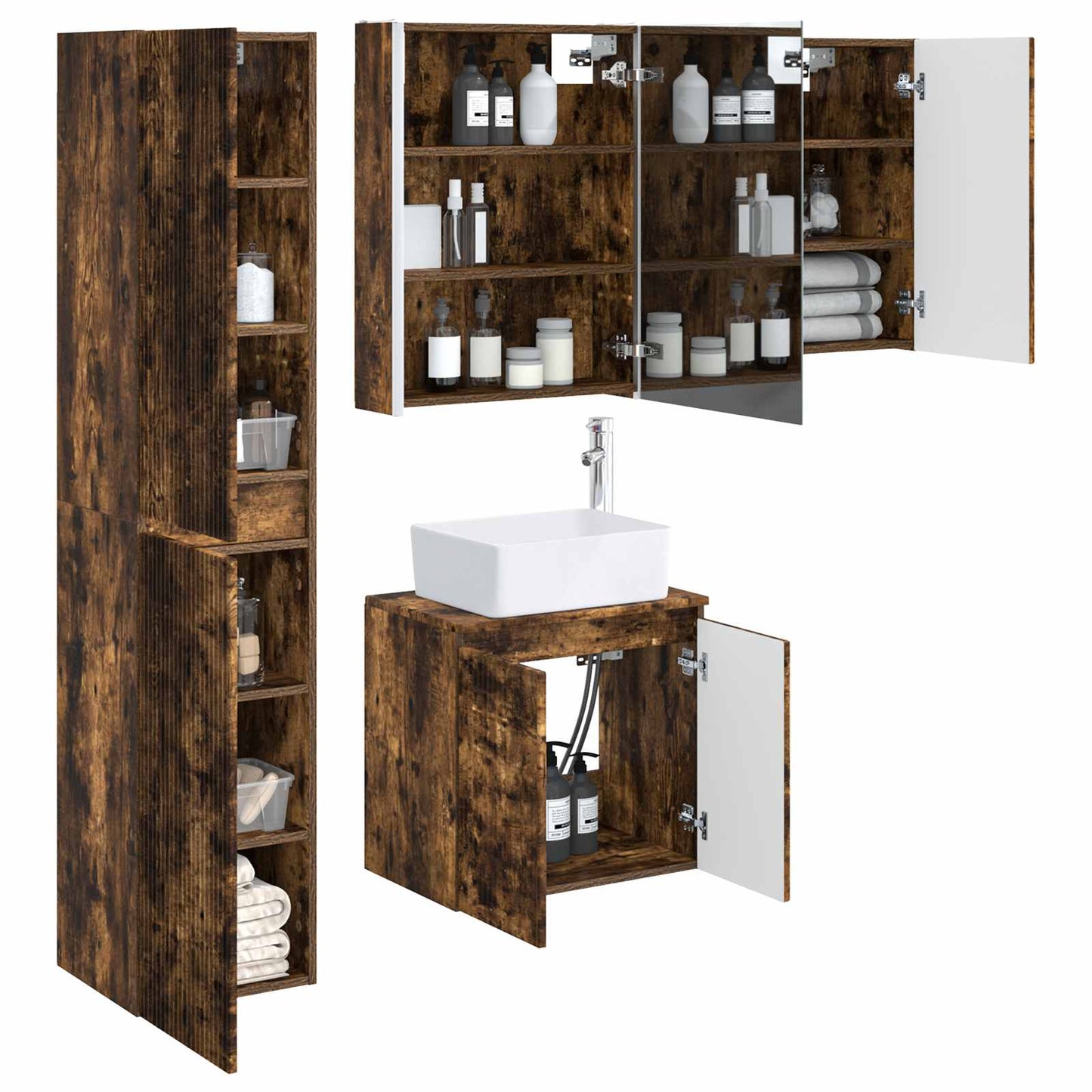 Bathroom Cabinet Set 5 pcs Smoked Oak 53 x 15.5 x 70 cm