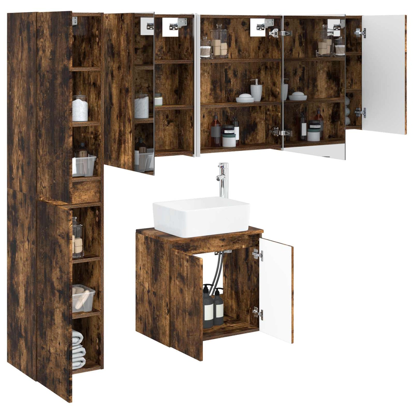 Bathroom Cabinet Set 5 pcs Smoked Oak 53 x 15.5 x 70 cm