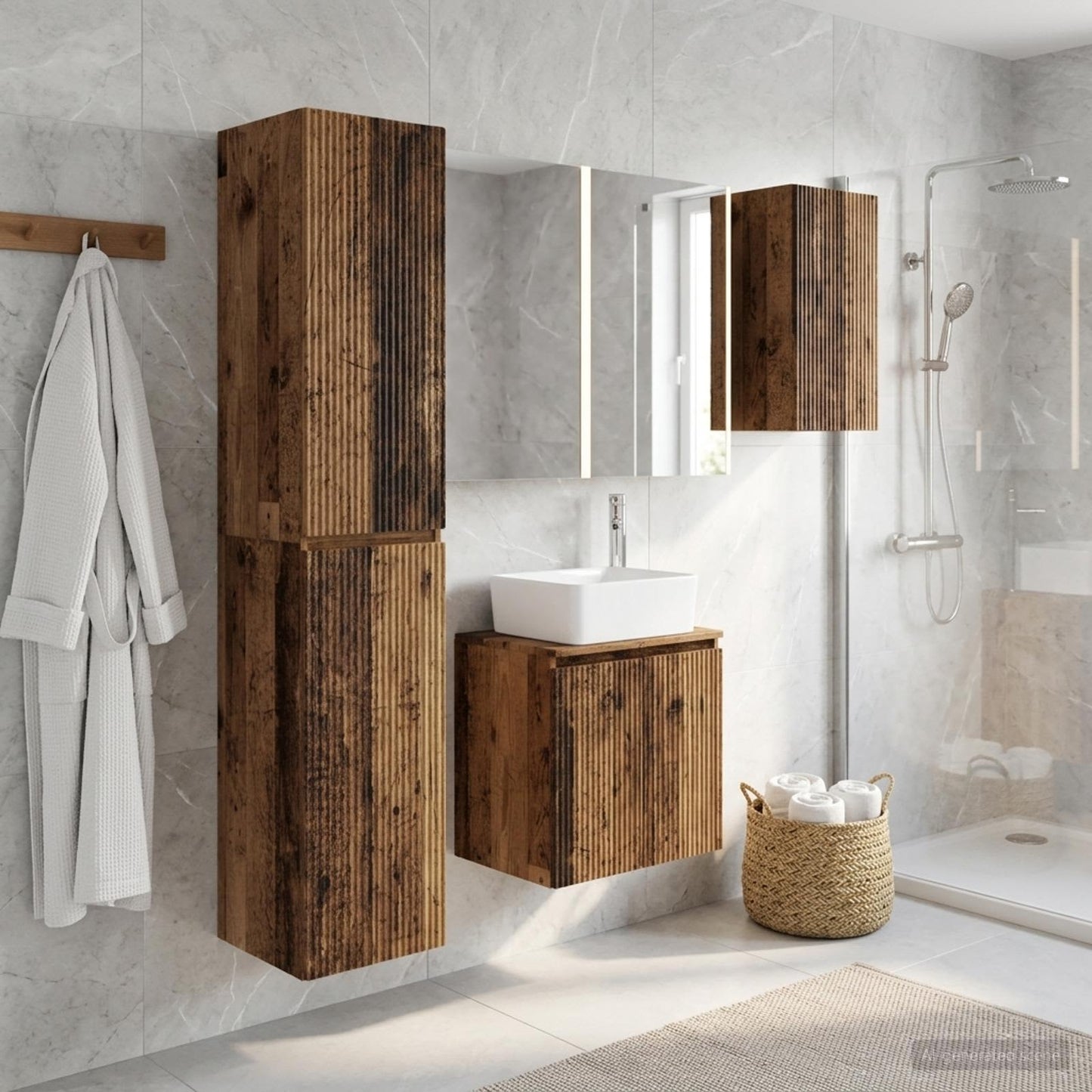 Bathroom Cabinet Set 5 pcs Old Wood 53 x 15.5 x 70 cm