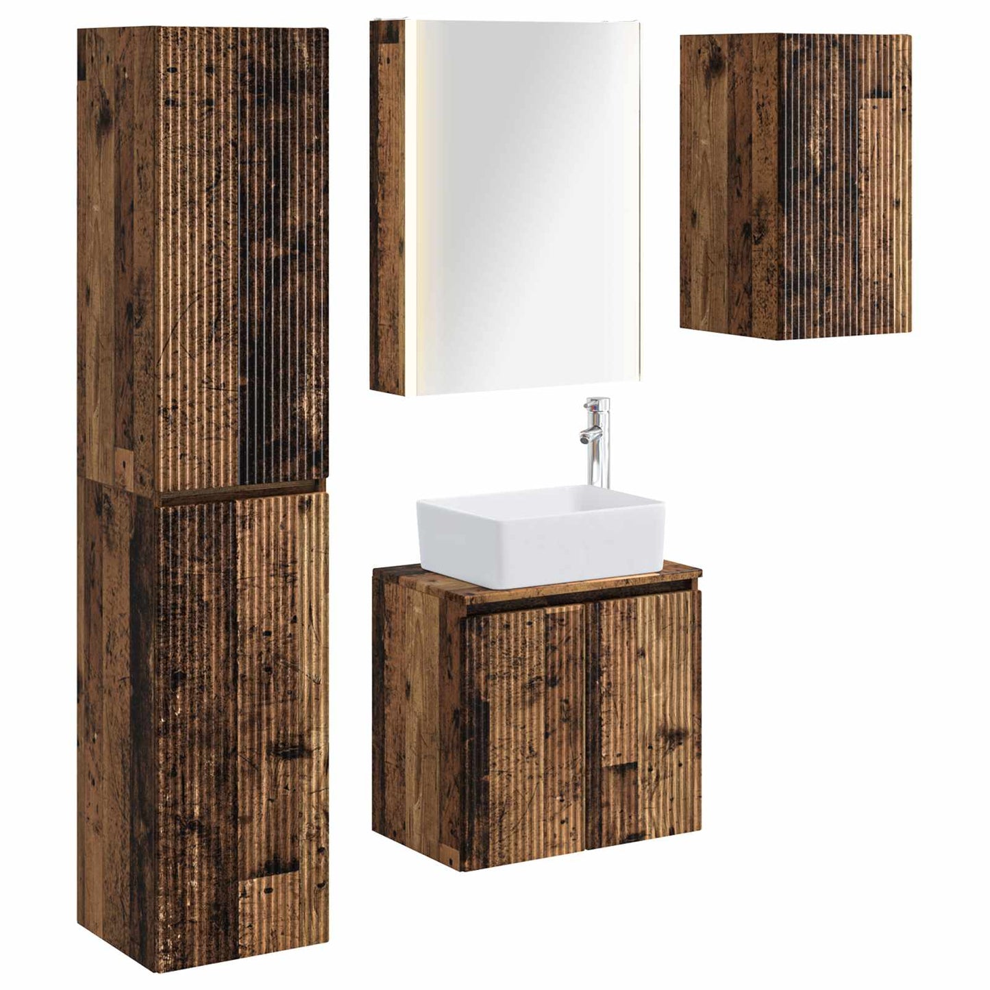 Bathroom Cabinet Set 5 pcs Old Wood 53 x 15.5 x 70 cm