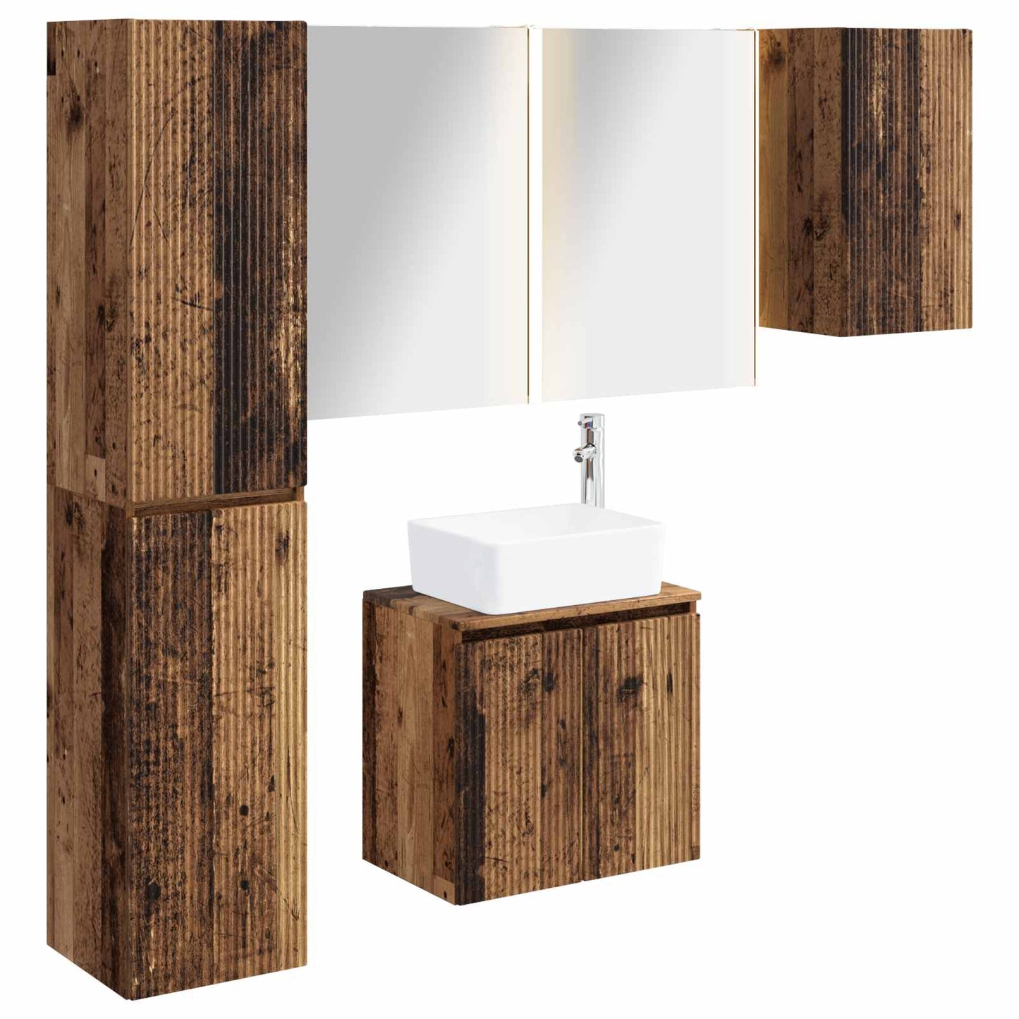 Bathroom Cabinet Set 5 pcs Old Wood 53 x 15.5 x 70 cm