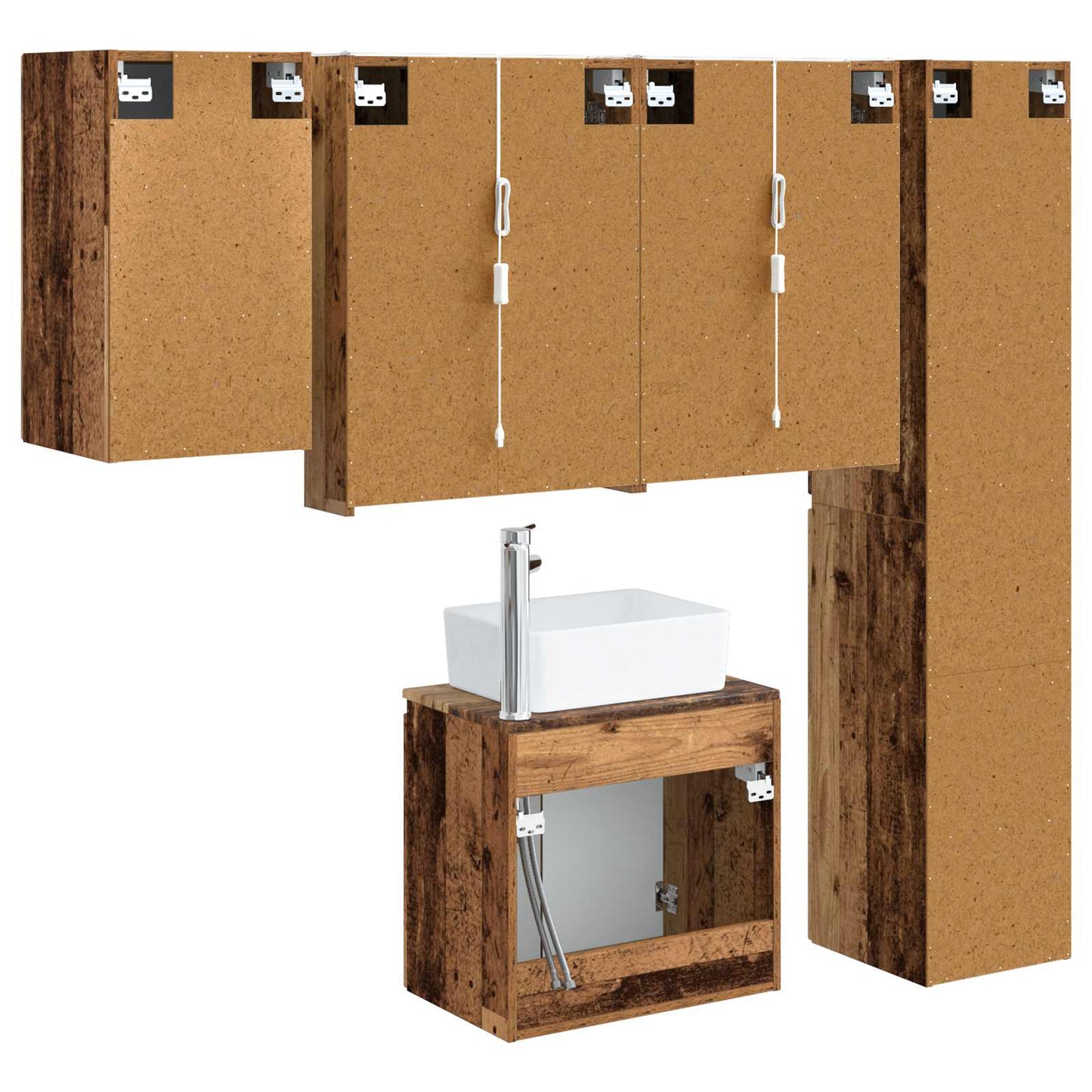Bathroom Cabinet Set 5 pcs Old Wood 53 x 15.5 x 70 cm