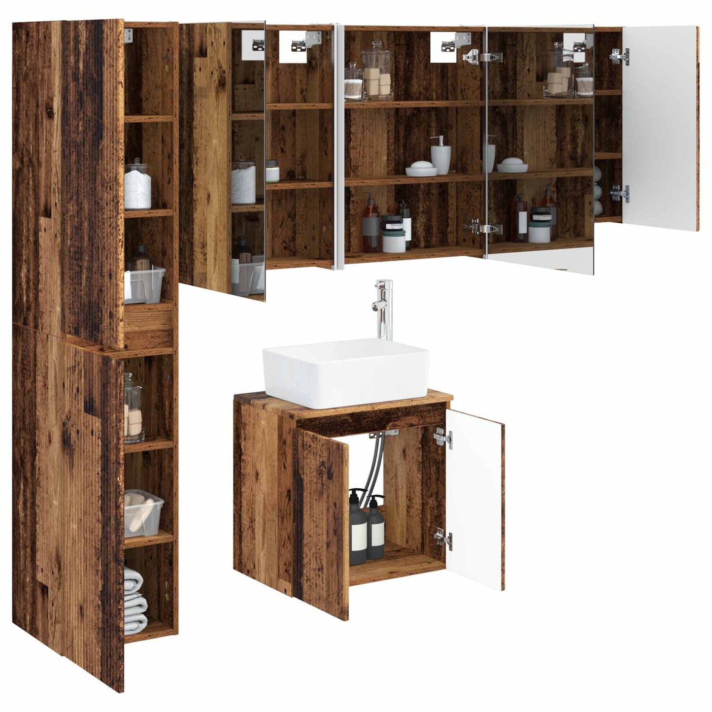 Bathroom Cabinet Set 5 pcs Old Wood 53 x 15.5 x 70 cm