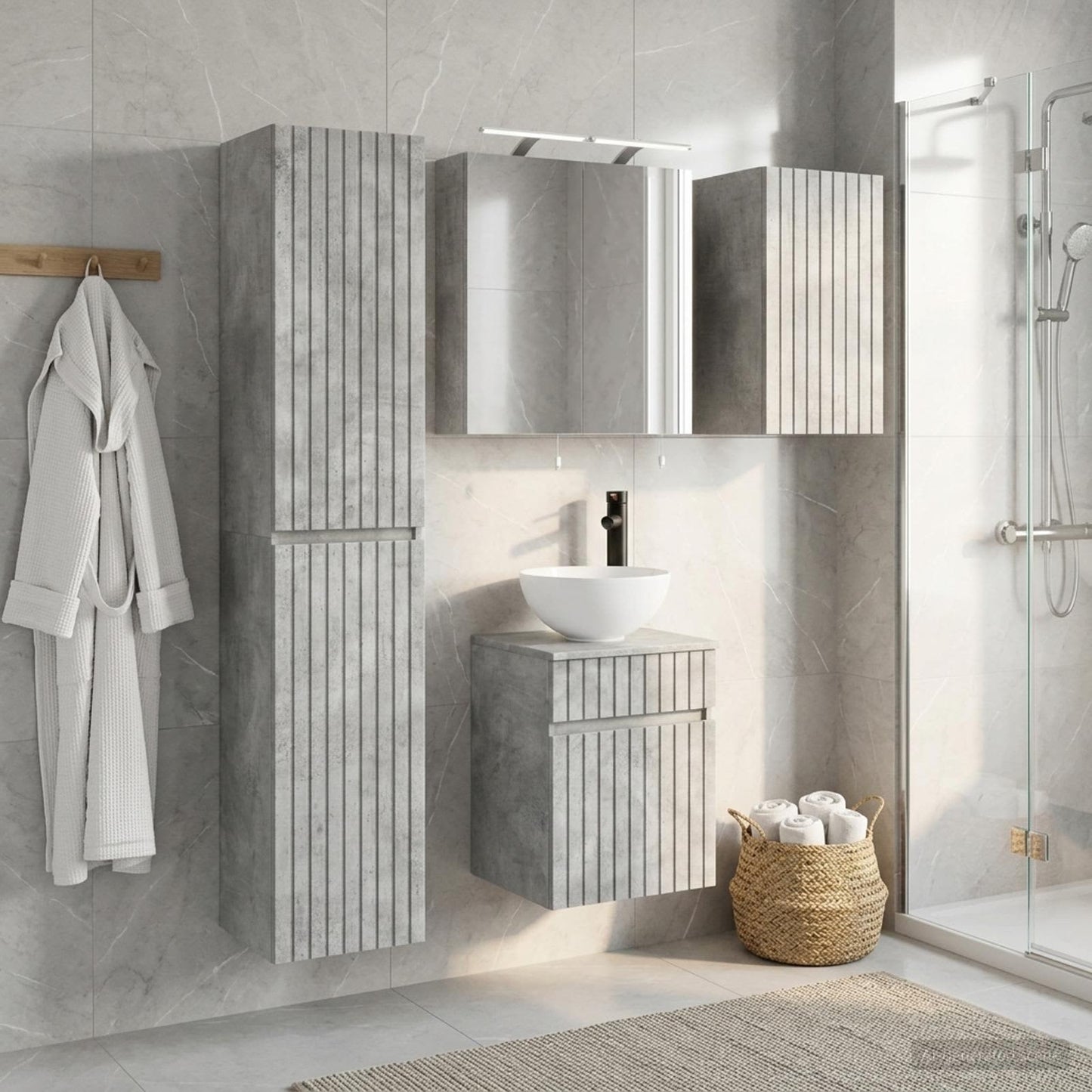 Bathroom Cabinet Set 5 pcs Concrete Grey Engineered Wood