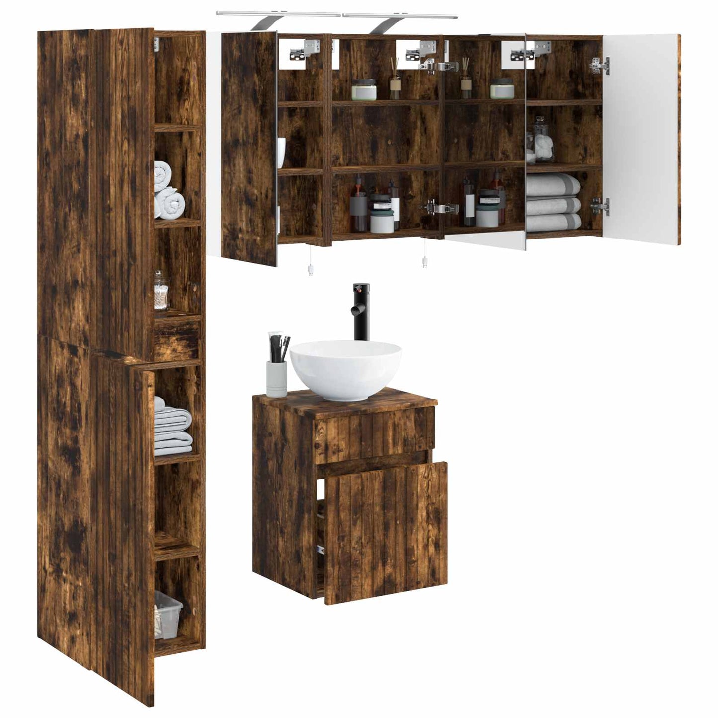 Bathroom Cabinet Set 5 pcs Smoked Oak 40 x 10.5 x 60.5 cm