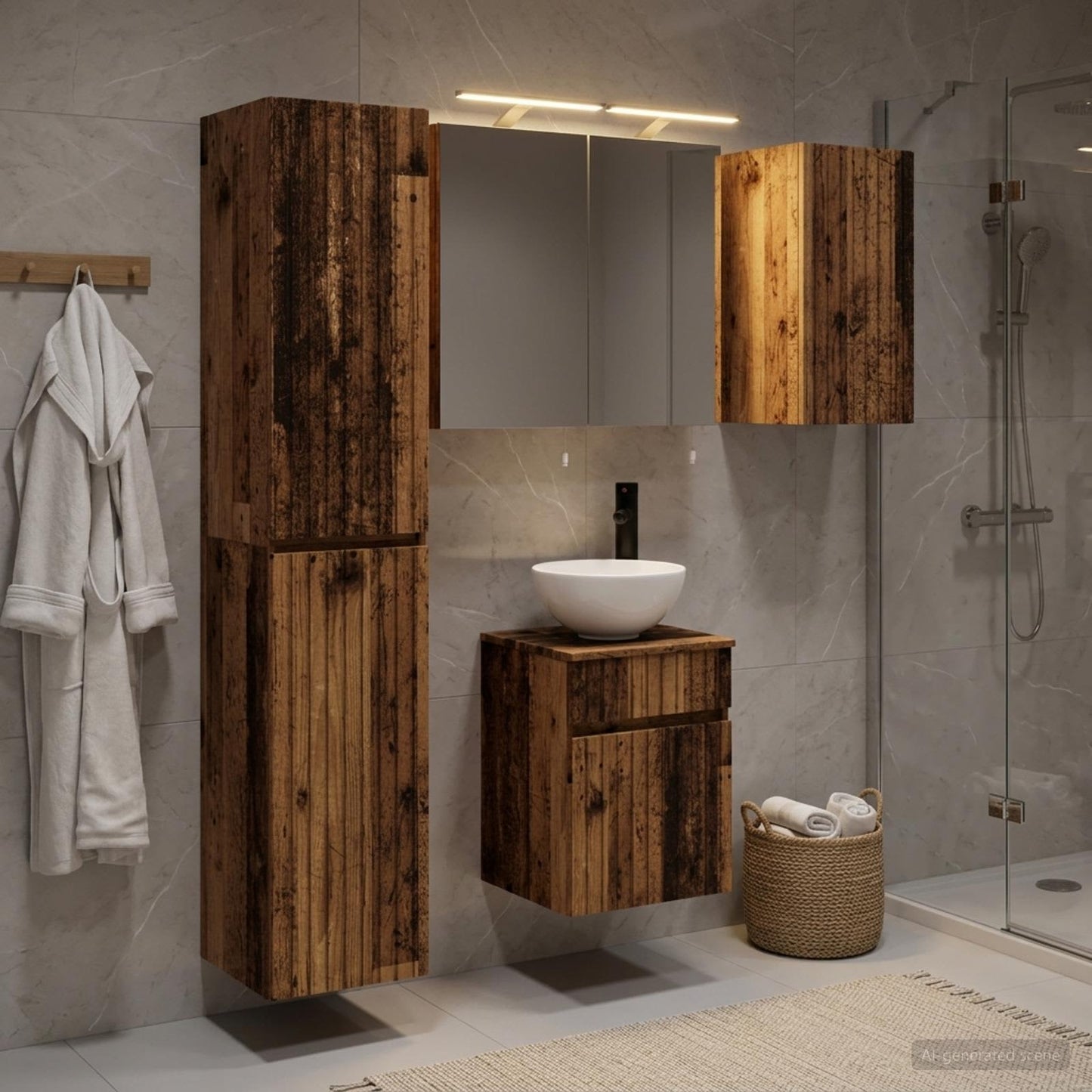 Bathroom Cabinet Set 5 pcs Old Wood 40 x 10.5 x 60.5 cm