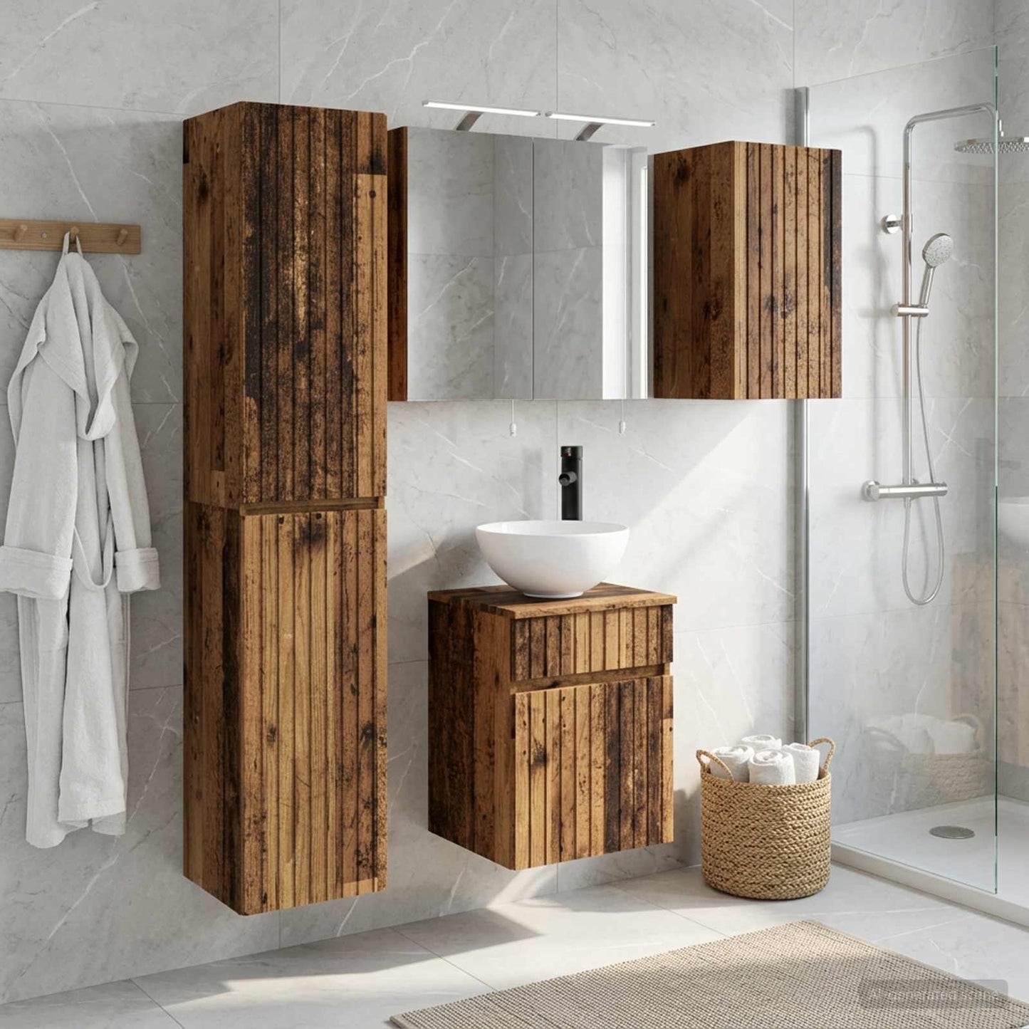 Bathroom Cabinet Set 5 pcs Old Wood 40 x 10.5 x 60.5 cm