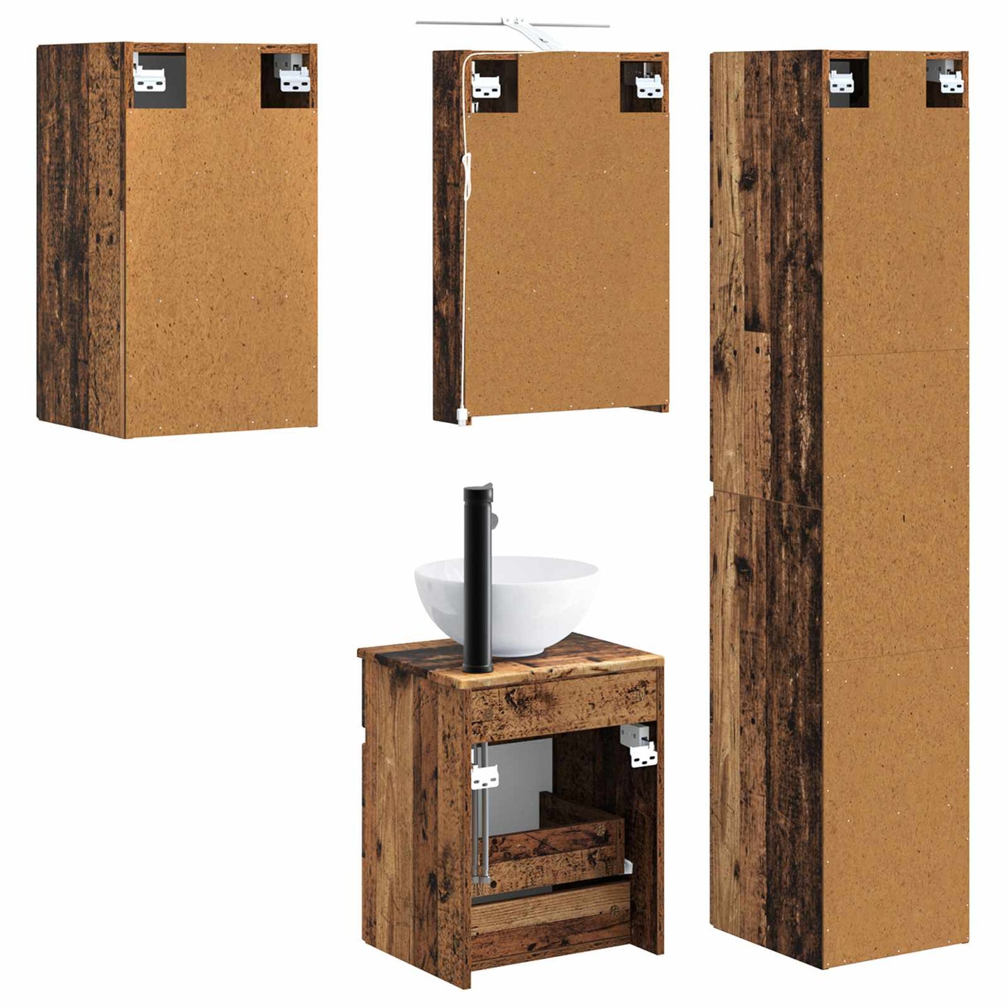 Bathroom Cabinet Set 5 pcs Old Wood 40 x 10.5 x 60.5 cm