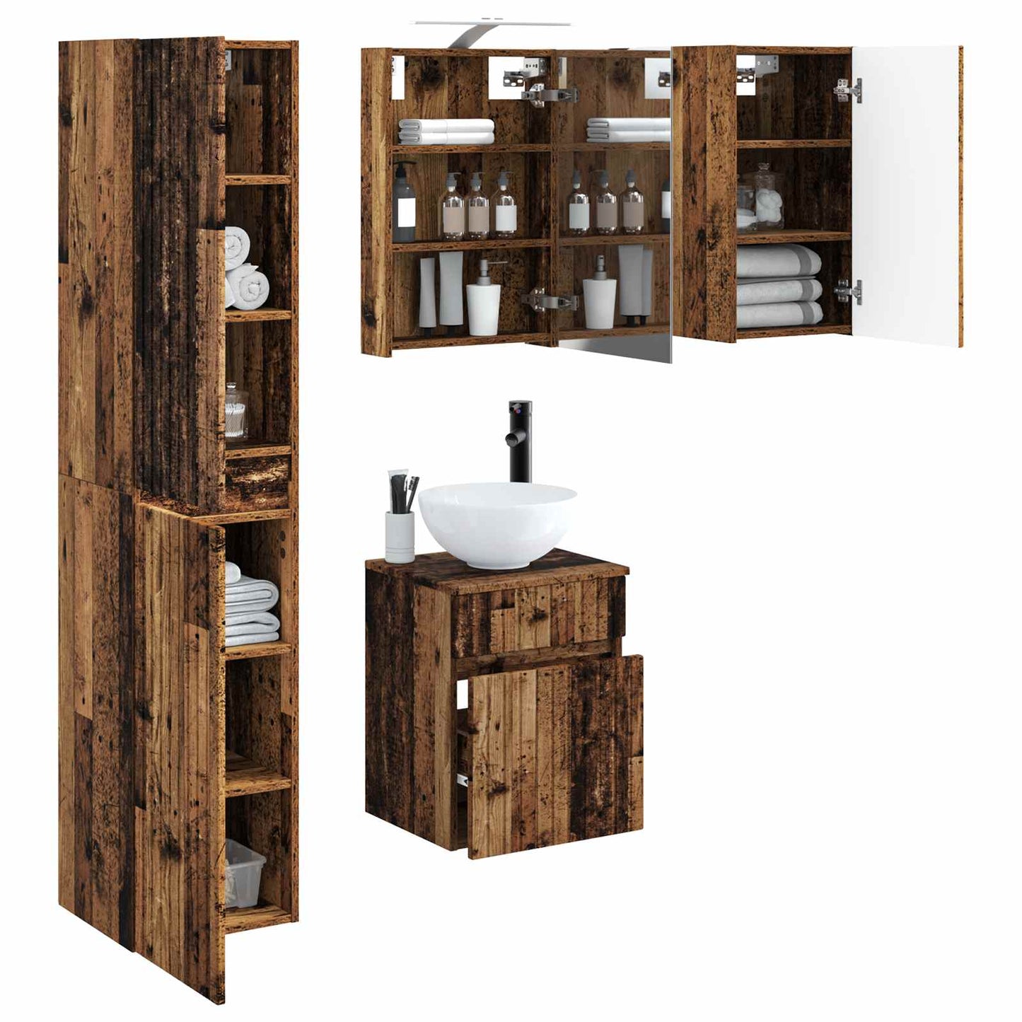 Bathroom Cabinet Set 5 pcs Old Wood 40 x 10.5 x 60.5 cm