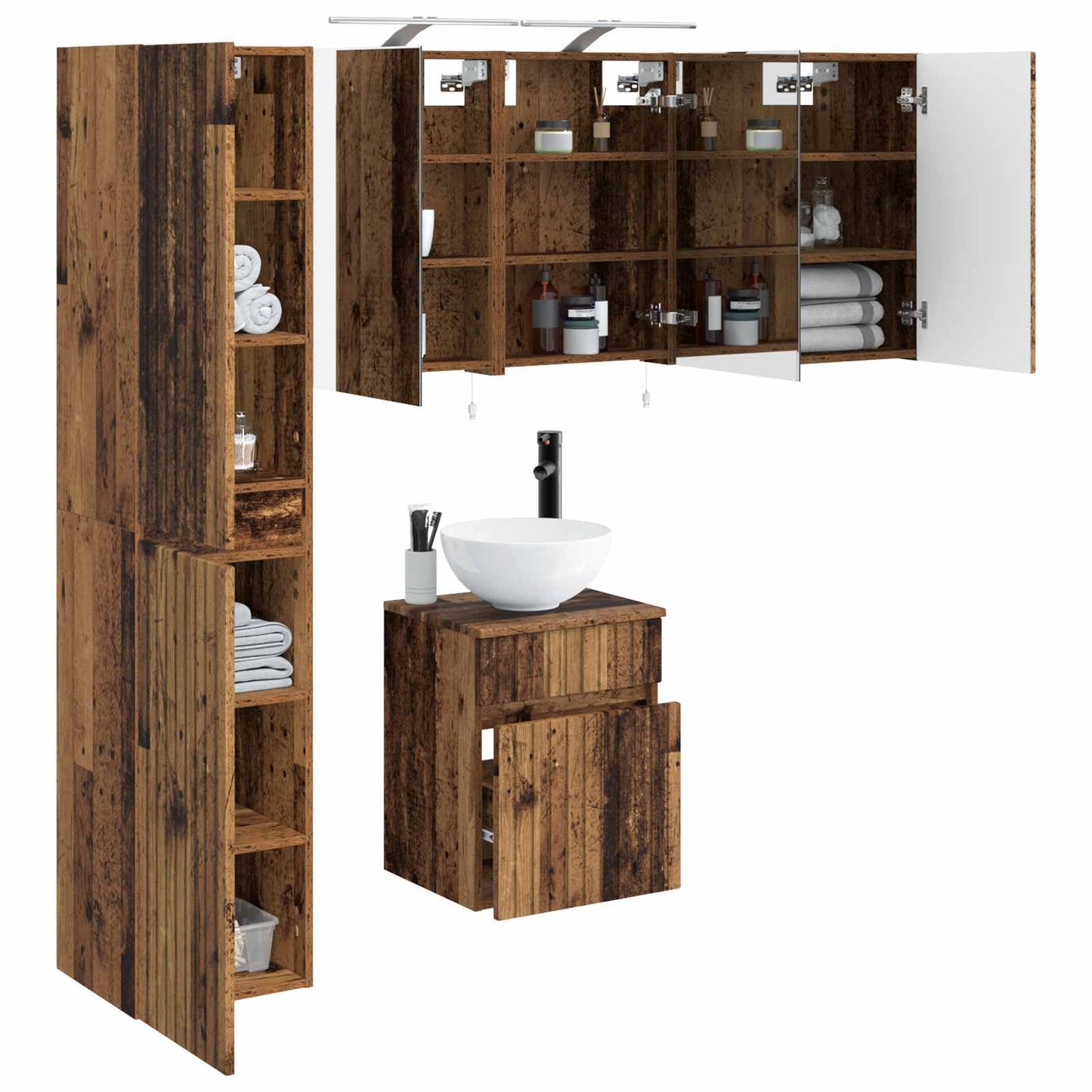 Bathroom Cabinet Set 5 pcs Old Wood 40 x 10.5 x 60.5 cm