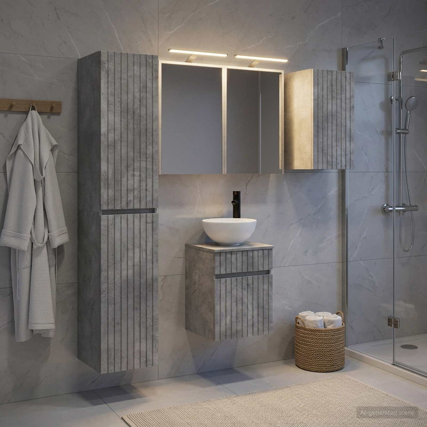 Bathroom Cabinet Set 5 pcs Concrete Grey 43 x 16 x 62.5 cm