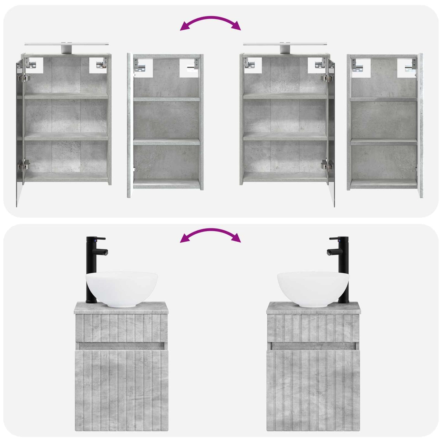 Bathroom Cabinet Set 5 pcs Concrete Grey 43 x 16 x 62.5 cm
