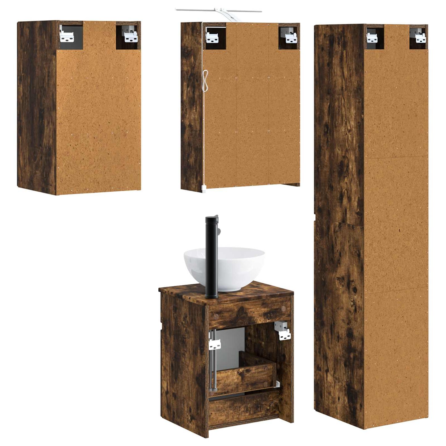 Bathroom Cabinet Set 5 pcs Smoked Oak 43 x 16 x 62.5 cm