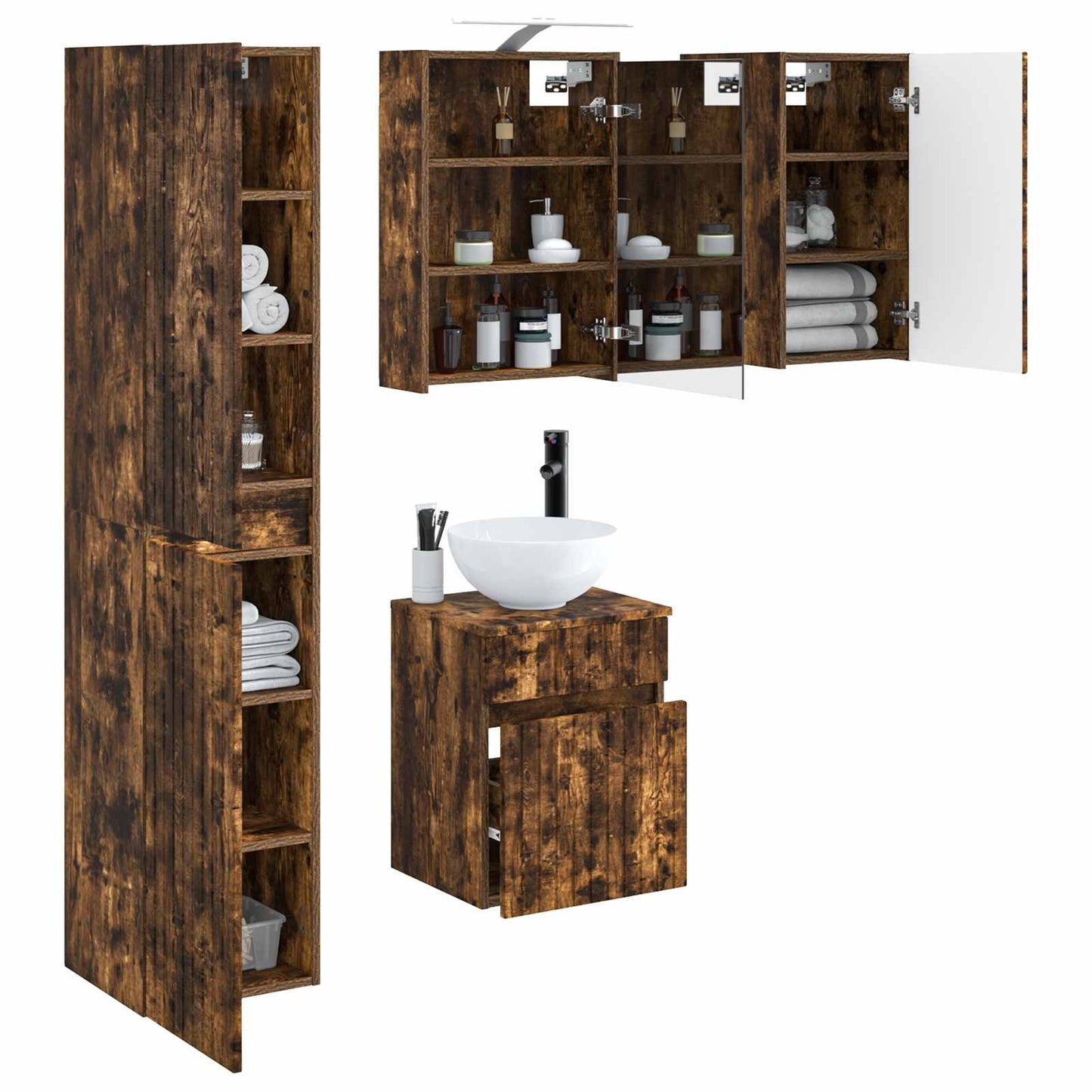 Bathroom Cabinet Set 5 pcs Smoked Oak 43 x 16 x 62.5 cm