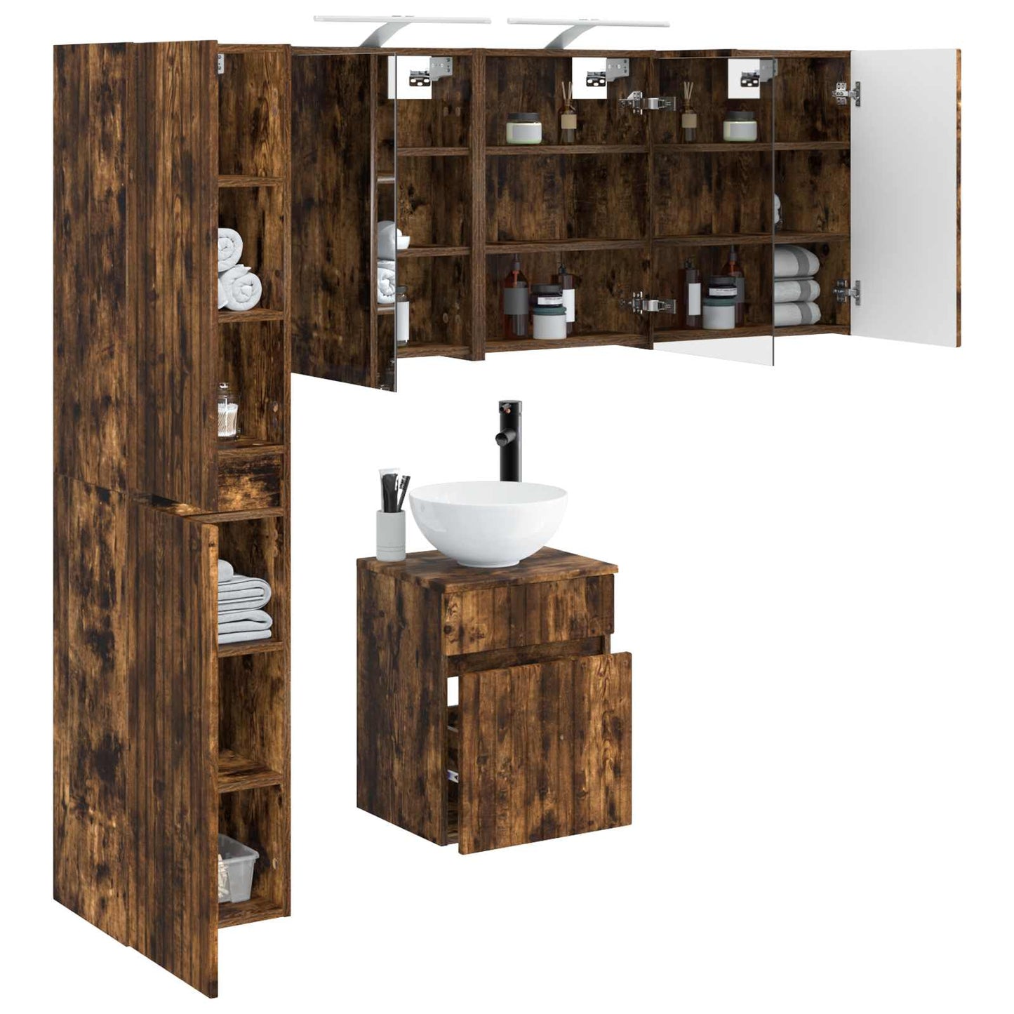 Bathroom Cabinet Set 5 pcs Smoked Oak 43 x 16 x 62.5 cm
