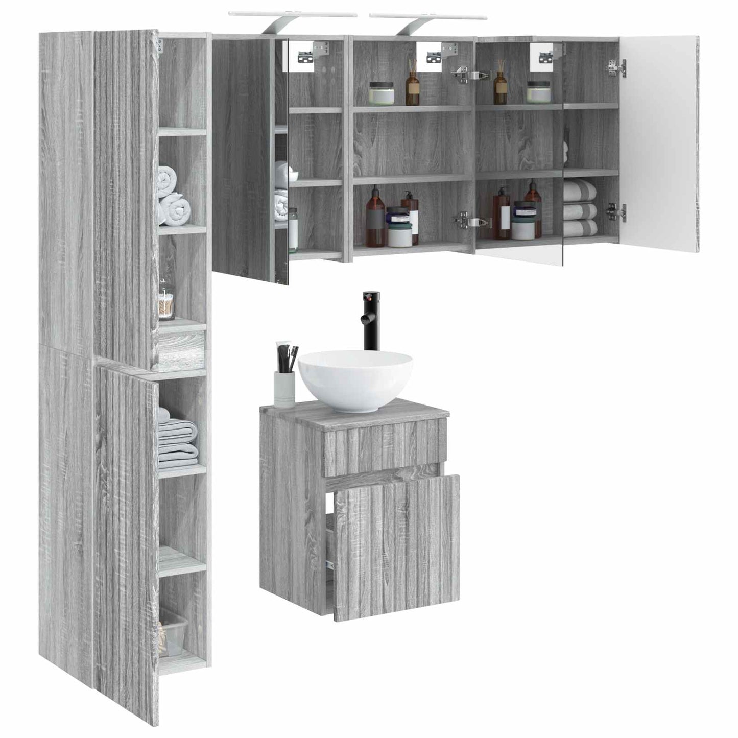 Bathroom Cabinet Set 5 pcs Grey Sonoma 43 x 16 x 62.5 cm