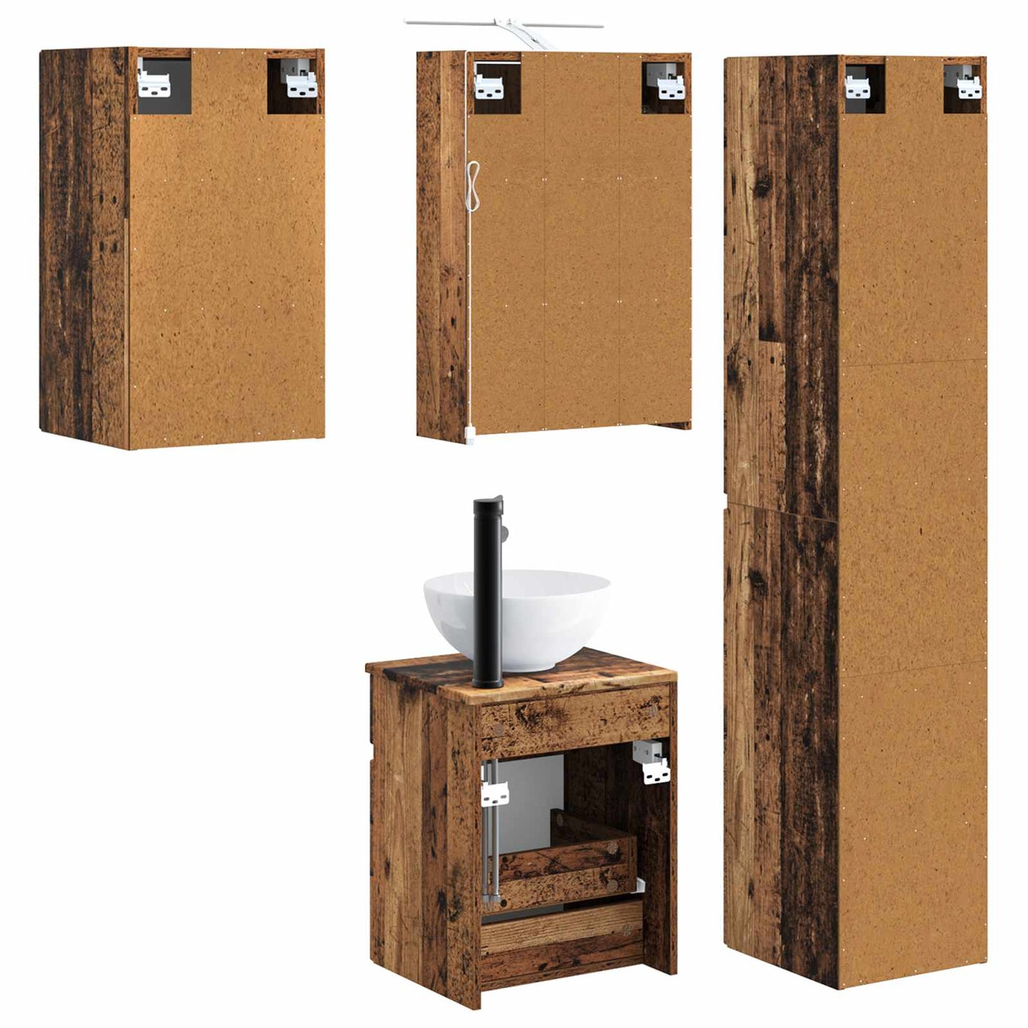 Bathroom Cabinet Set 5 pcs Old Wood 43 x 16 x 62.5 cm
