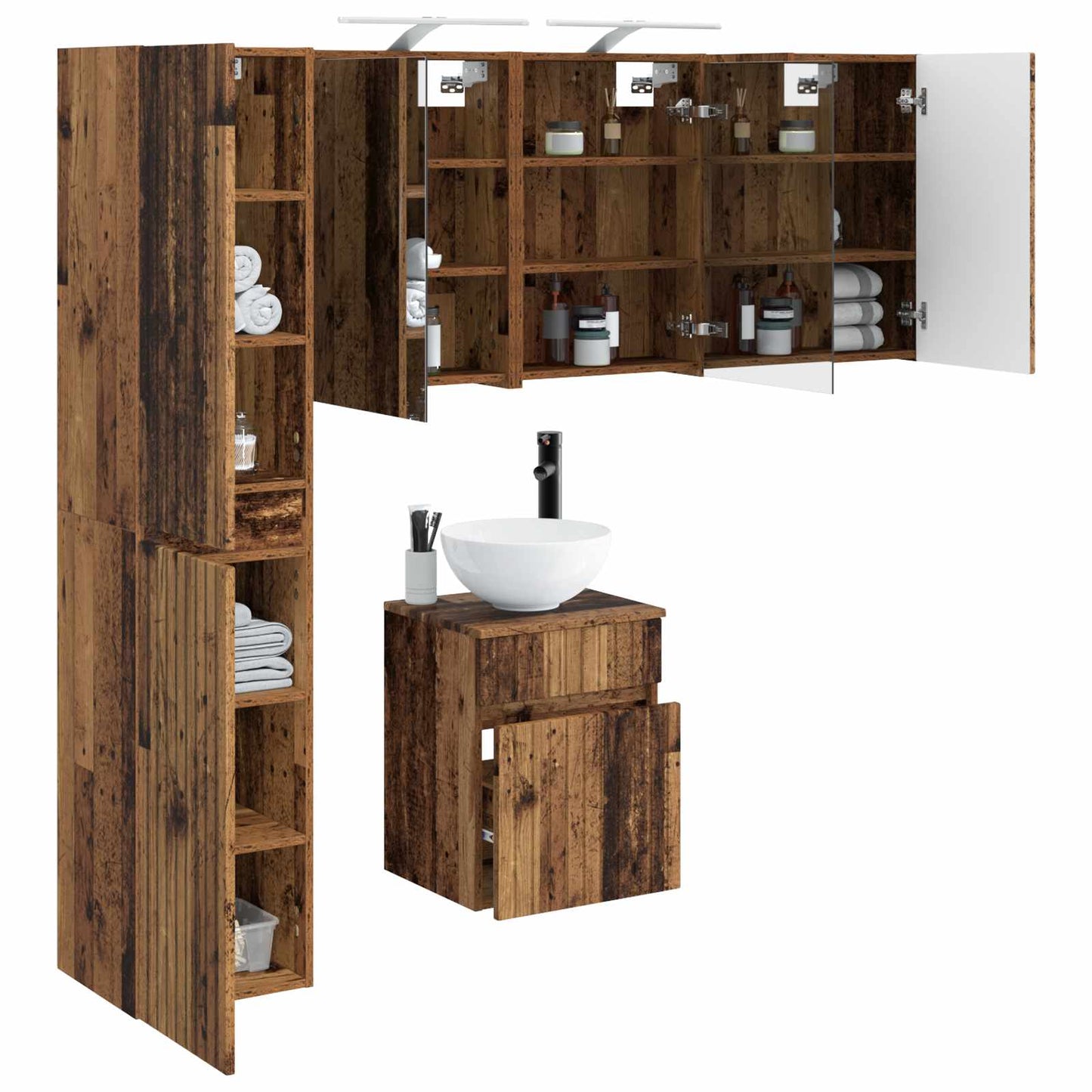 Bathroom Cabinet Set 5 pcs Old Wood 43 x 16 x 62.5 cm