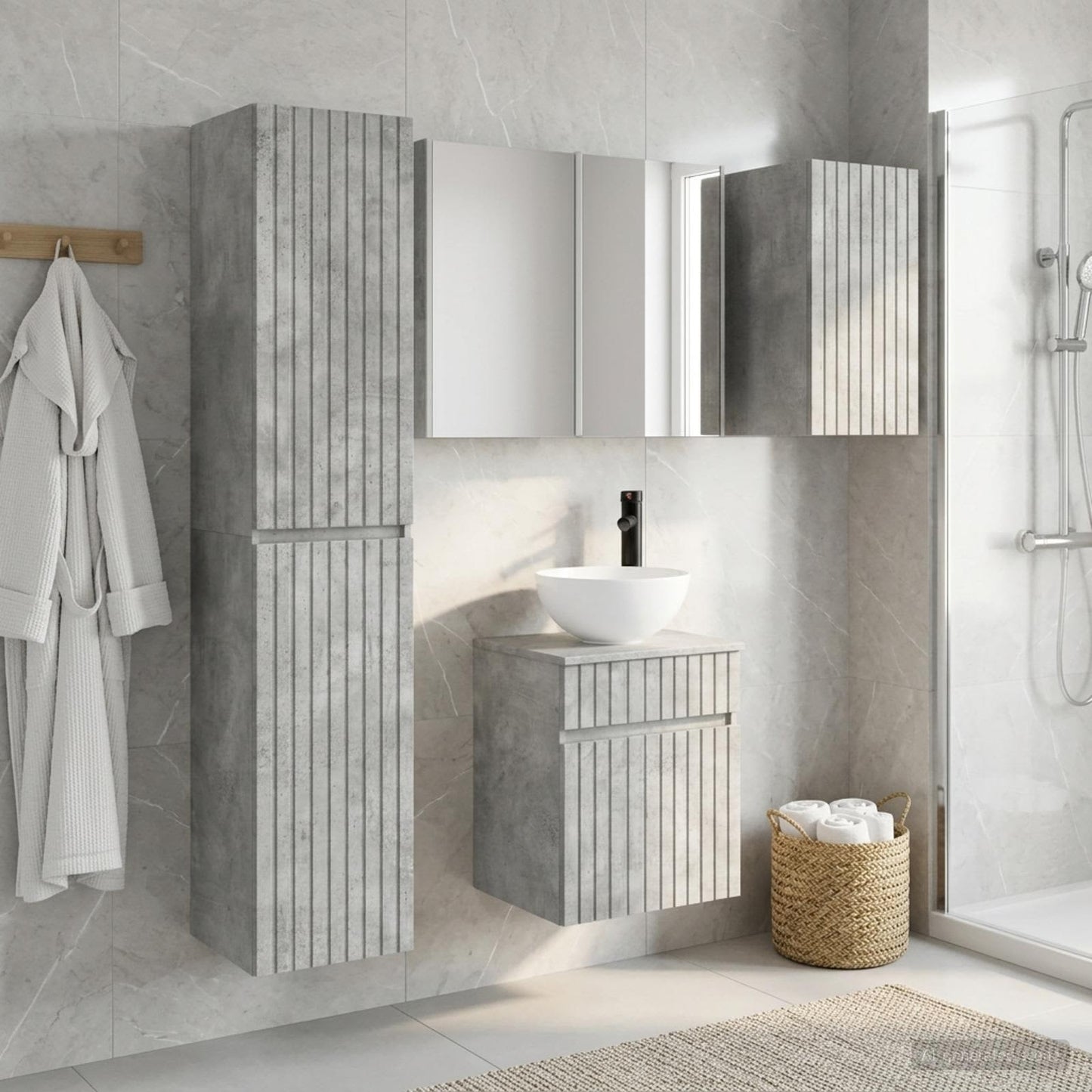 Bathroom Cabinet Set 5 pcs Concrete Grey 43 x 11.5 x 60.5 cm