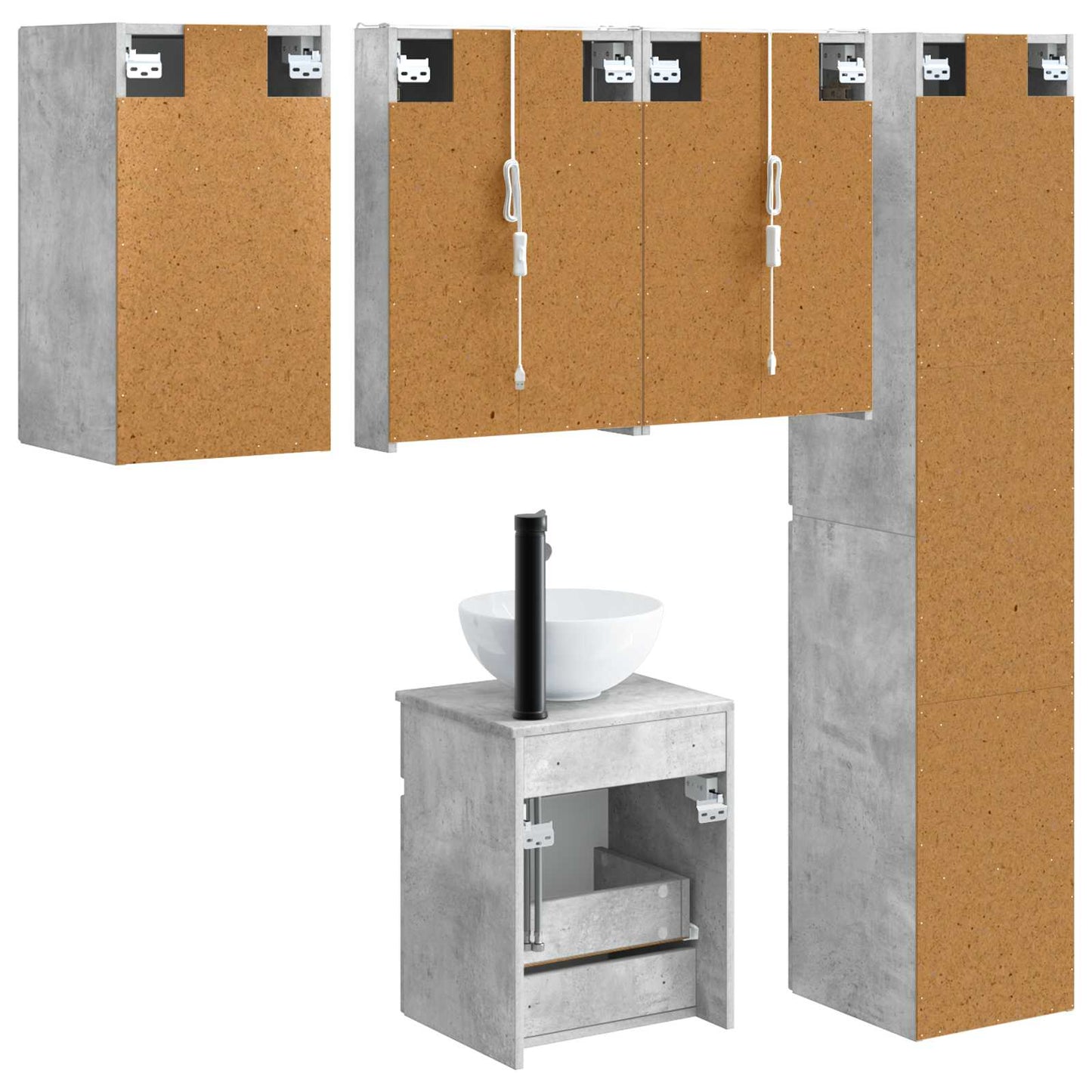 Bathroom Cabinet Set 5 pcs Concrete Grey 43 x 11.5 x 60.5 cm