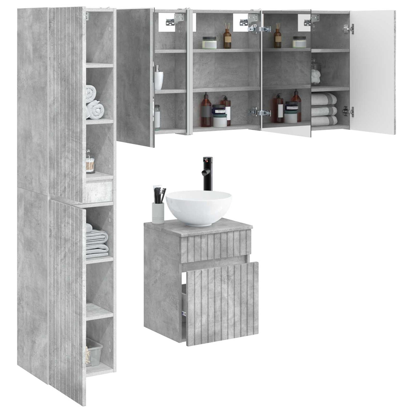 Bathroom Cabinet Set 5 pcs Concrete Grey 43 x 11.5 x 60.5 cm