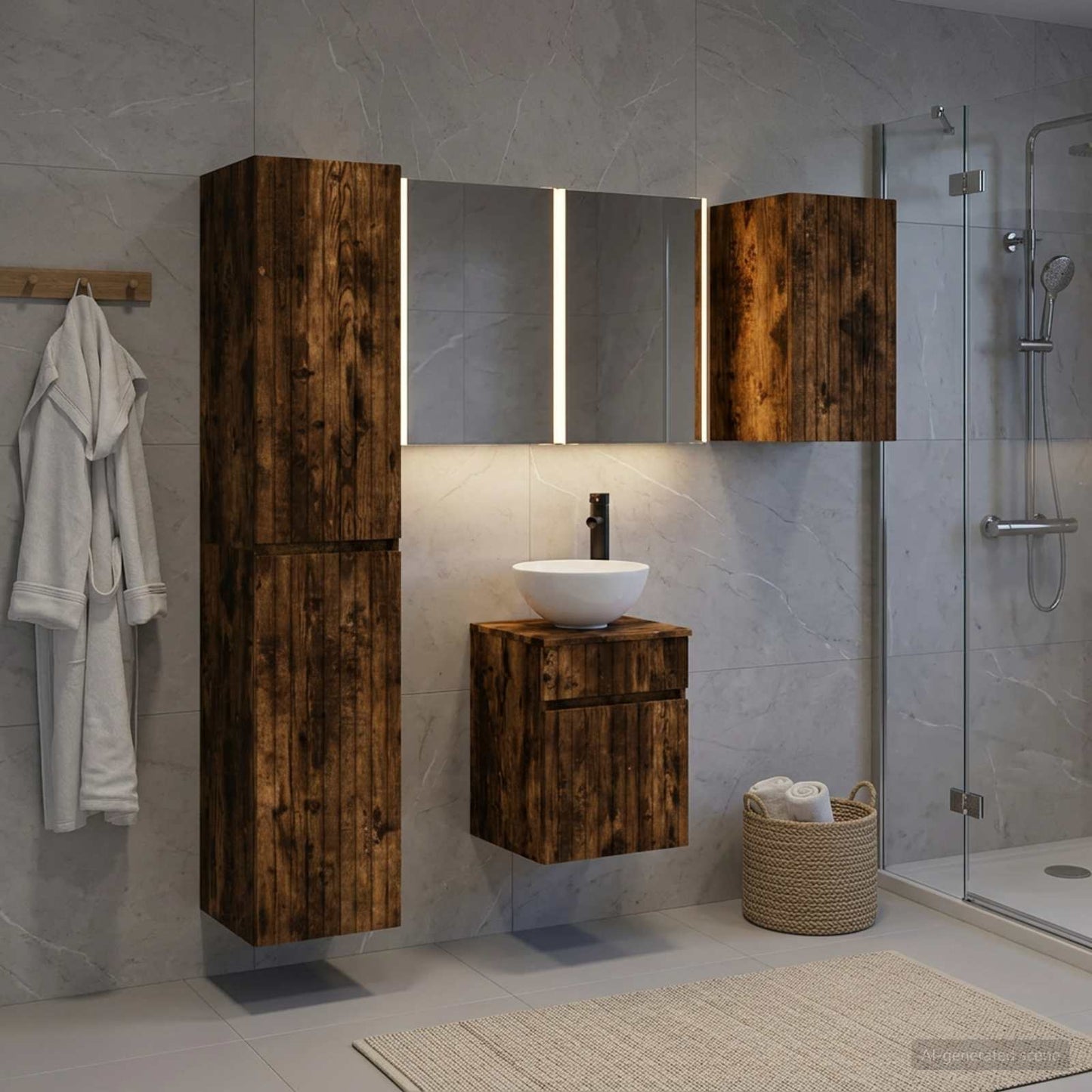 Bathroom Cabinet Set 5 pcs Smoked Oak 43 x 11.5 x 60.5 cm