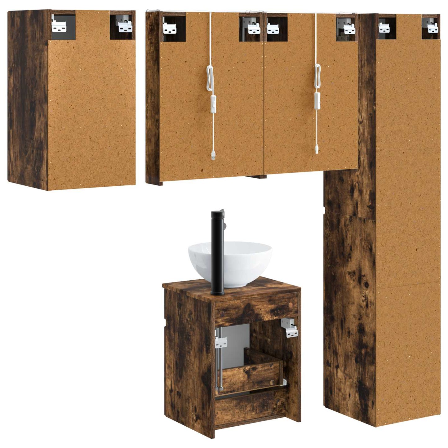 Bathroom Cabinet Set 5 pcs Smoked Oak 43 x 11.5 x 60.5 cm