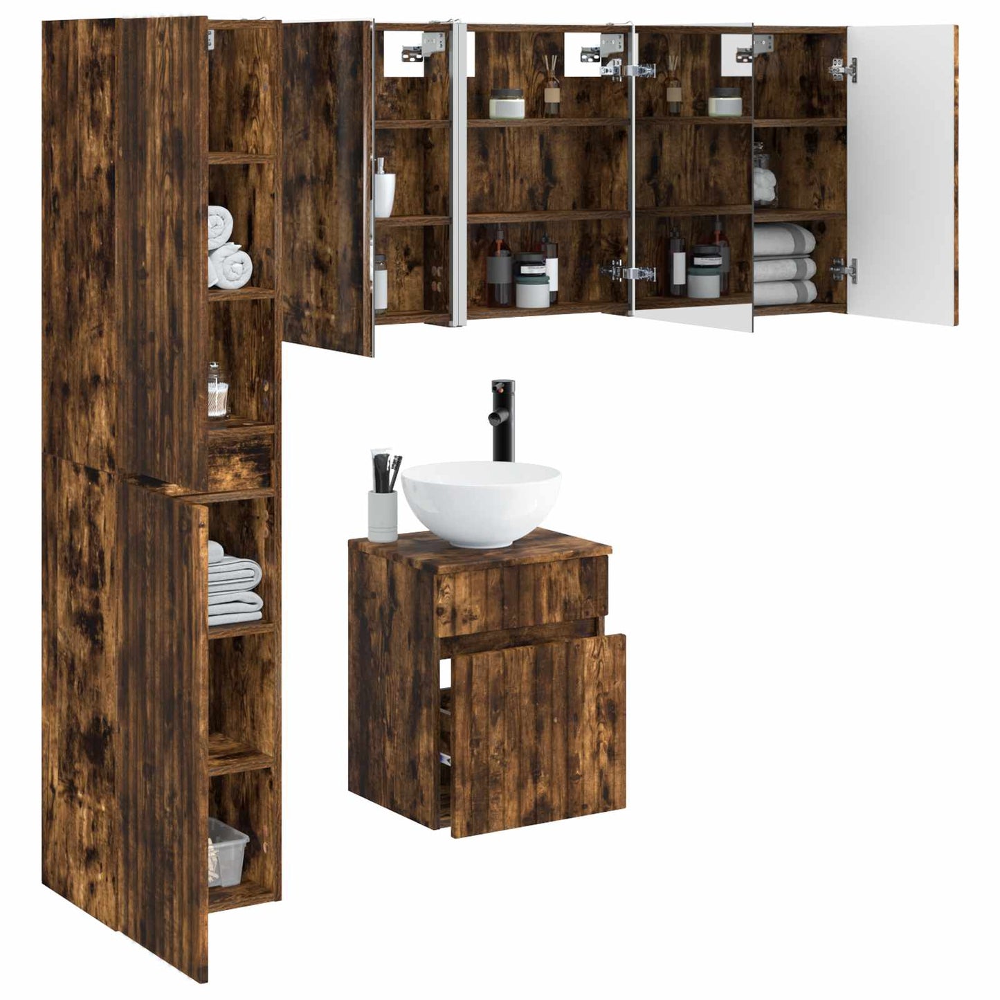 Bathroom Cabinet Set 5 pcs Smoked Oak 43 x 11.5 x 60.5 cm