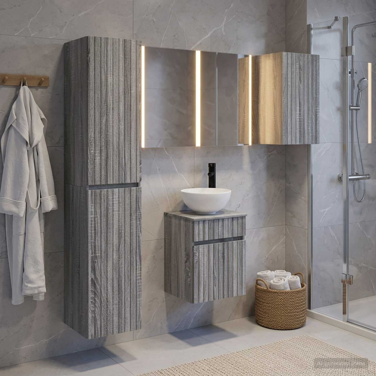 Bathroom Cabinet Set 5 pcs Grey Sonoma 43 x 11.5 x 60.5 cm