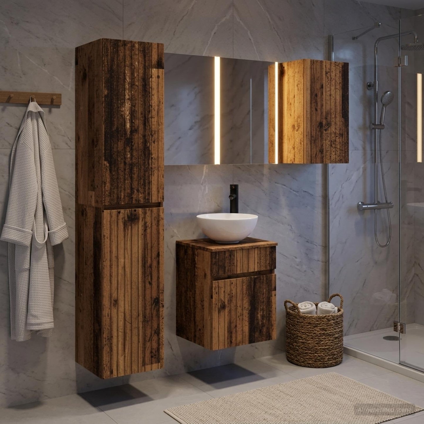 Bathroom Cabinet Set 5 pcs Old Wood 43 x 11.5 x 60.5 cm