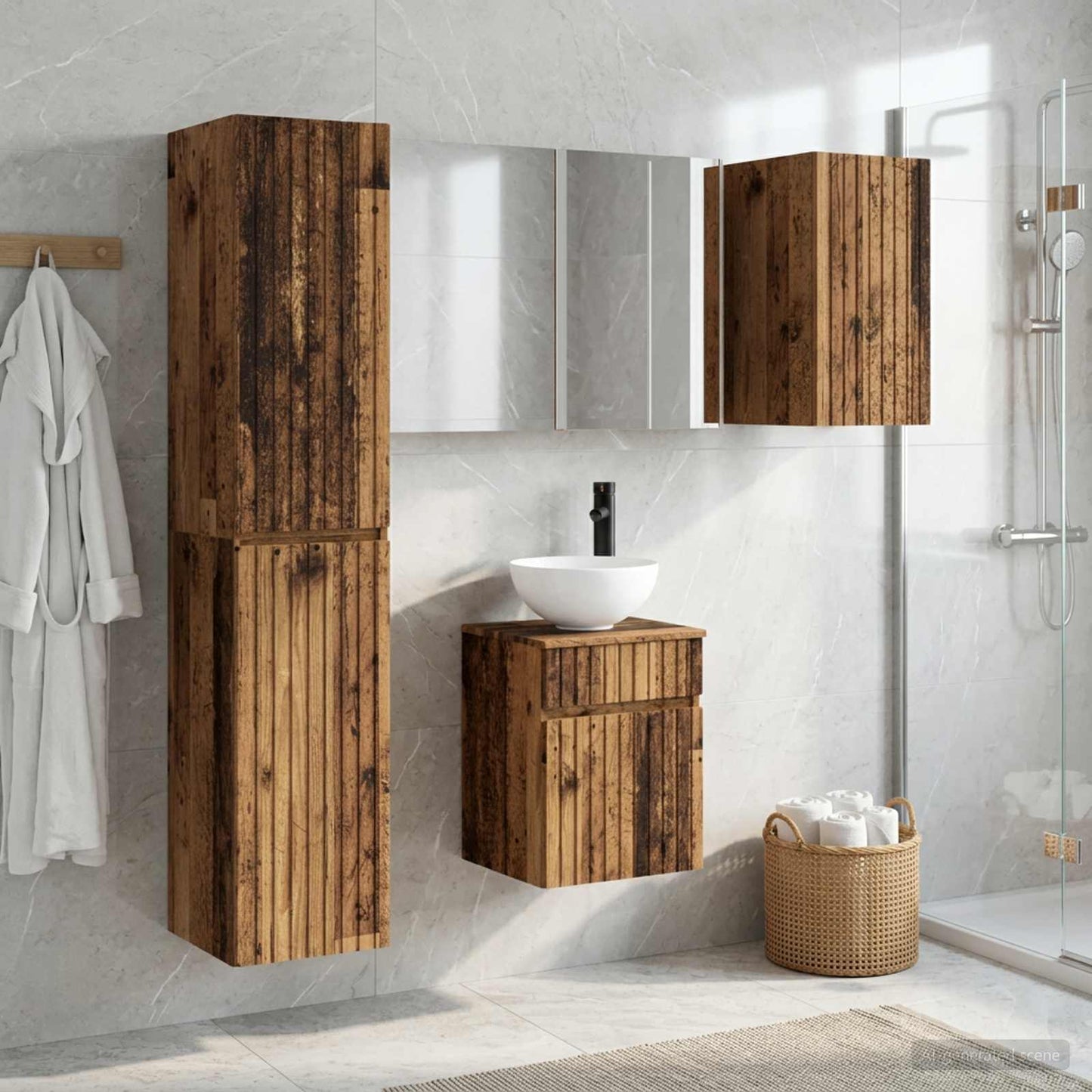 Bathroom Cabinet Set 5 pcs Old Wood 43 x 11.5 x 60.5 cm