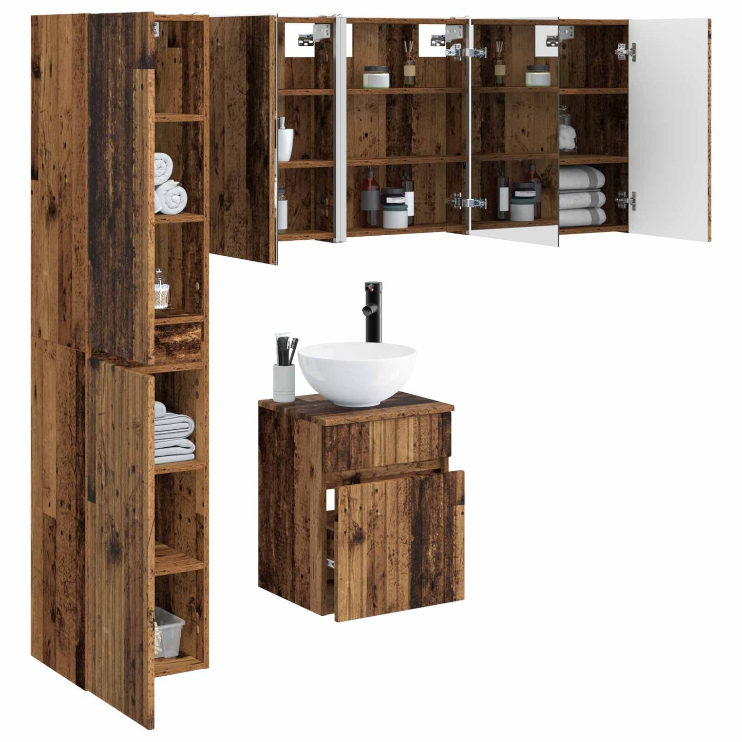 Bathroom Cabinet Set 5 pcs Old Wood 43 x 11.5 x 60.5 cm