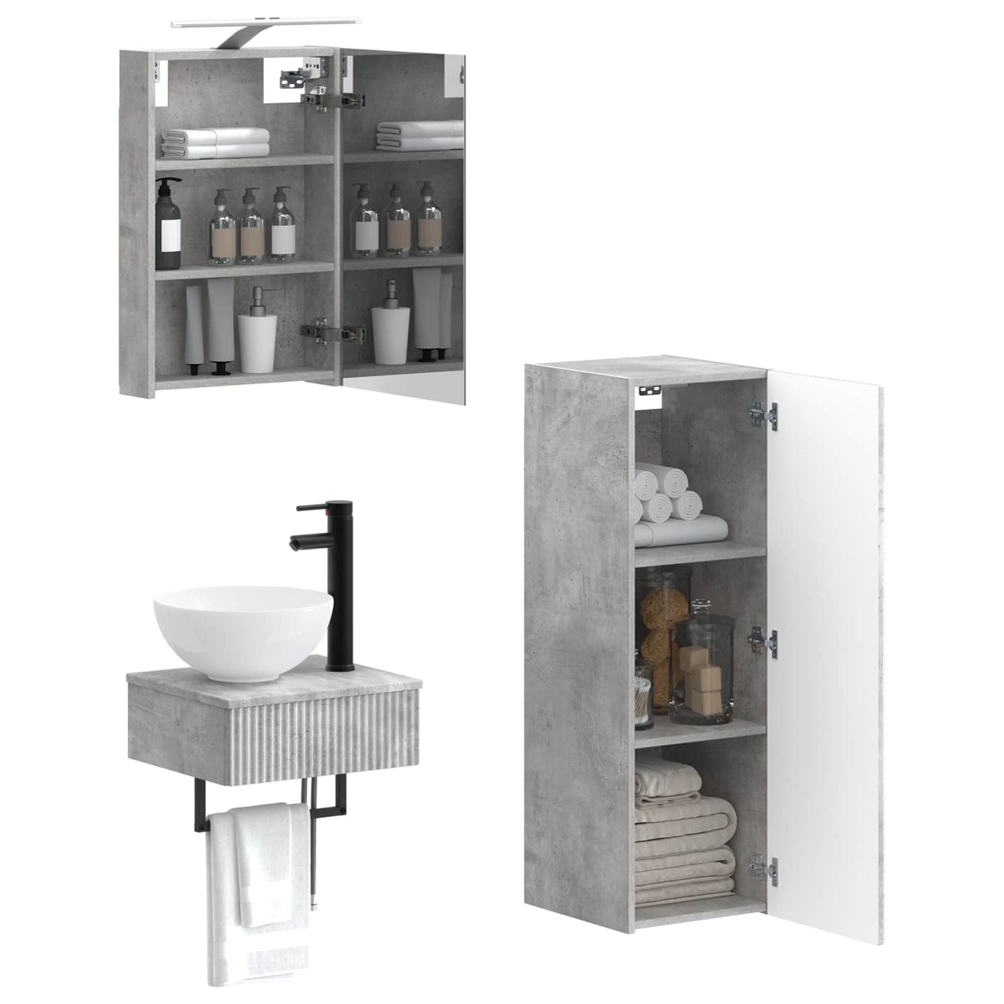 Bathroom Cabinet Set 4 pcs Concrete Grey 40 x 10.5 x 60.5 cm