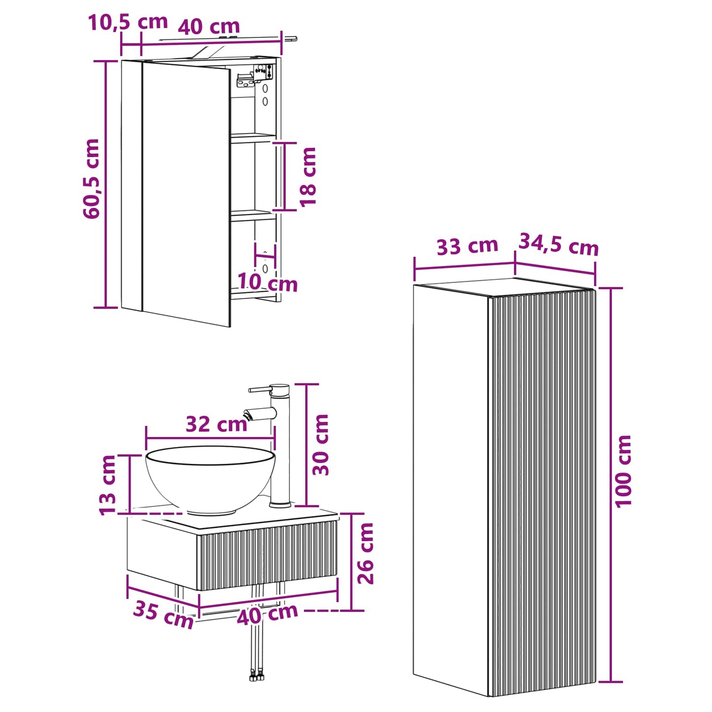 Bathroom Cabinet Set 4 pcs Smoked Oak 40 x 10.5 x 60.5 cm
