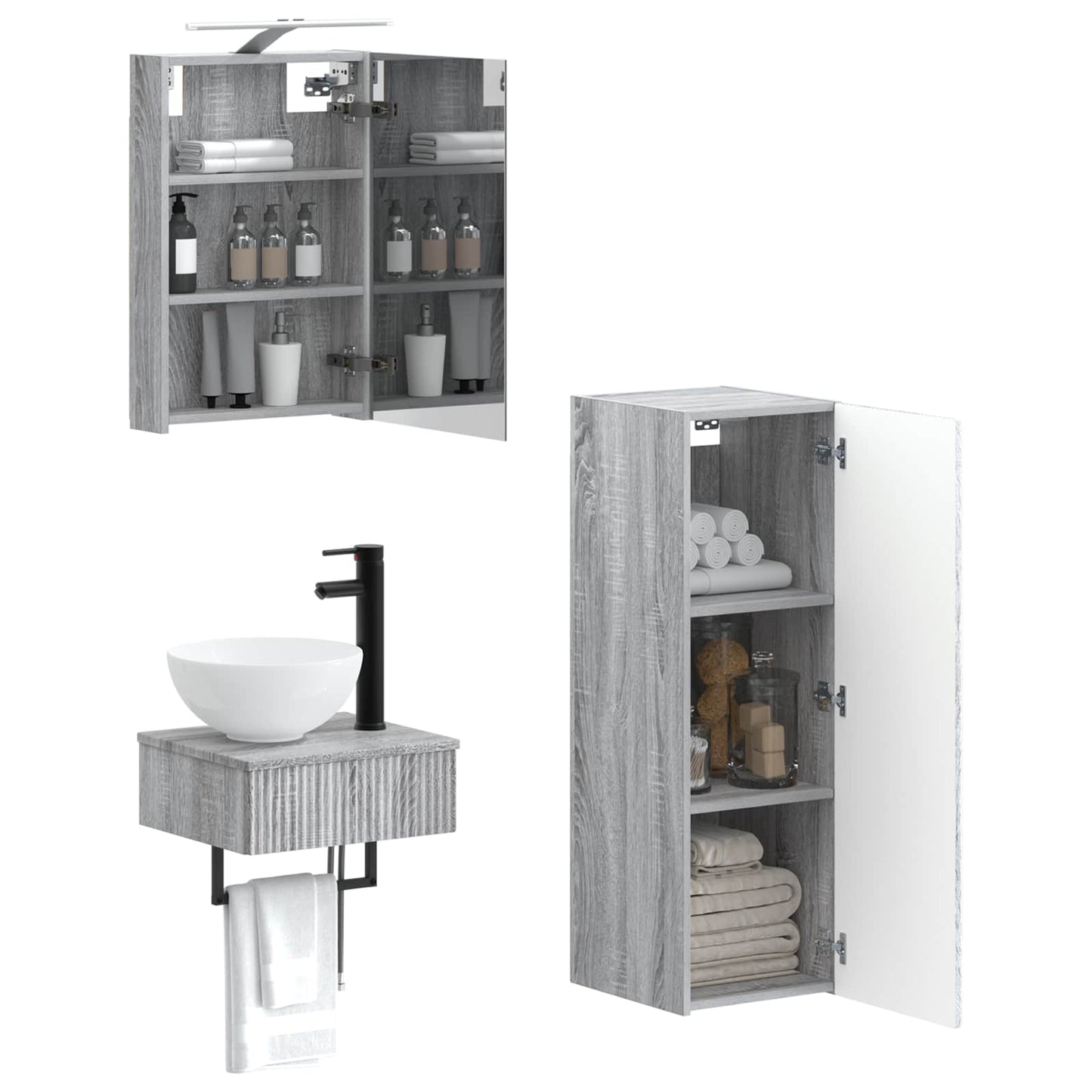 Bathroom Cabinet Set 4 pcs Grey Sonoma 40 x 10.5 x 60.5 cm