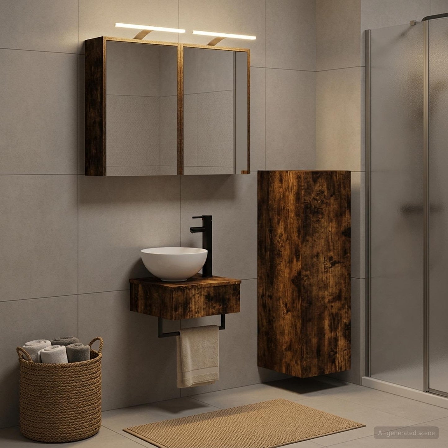 Bathroom Cabinet Set 4 pcs Smoked Oak Engineered Wood