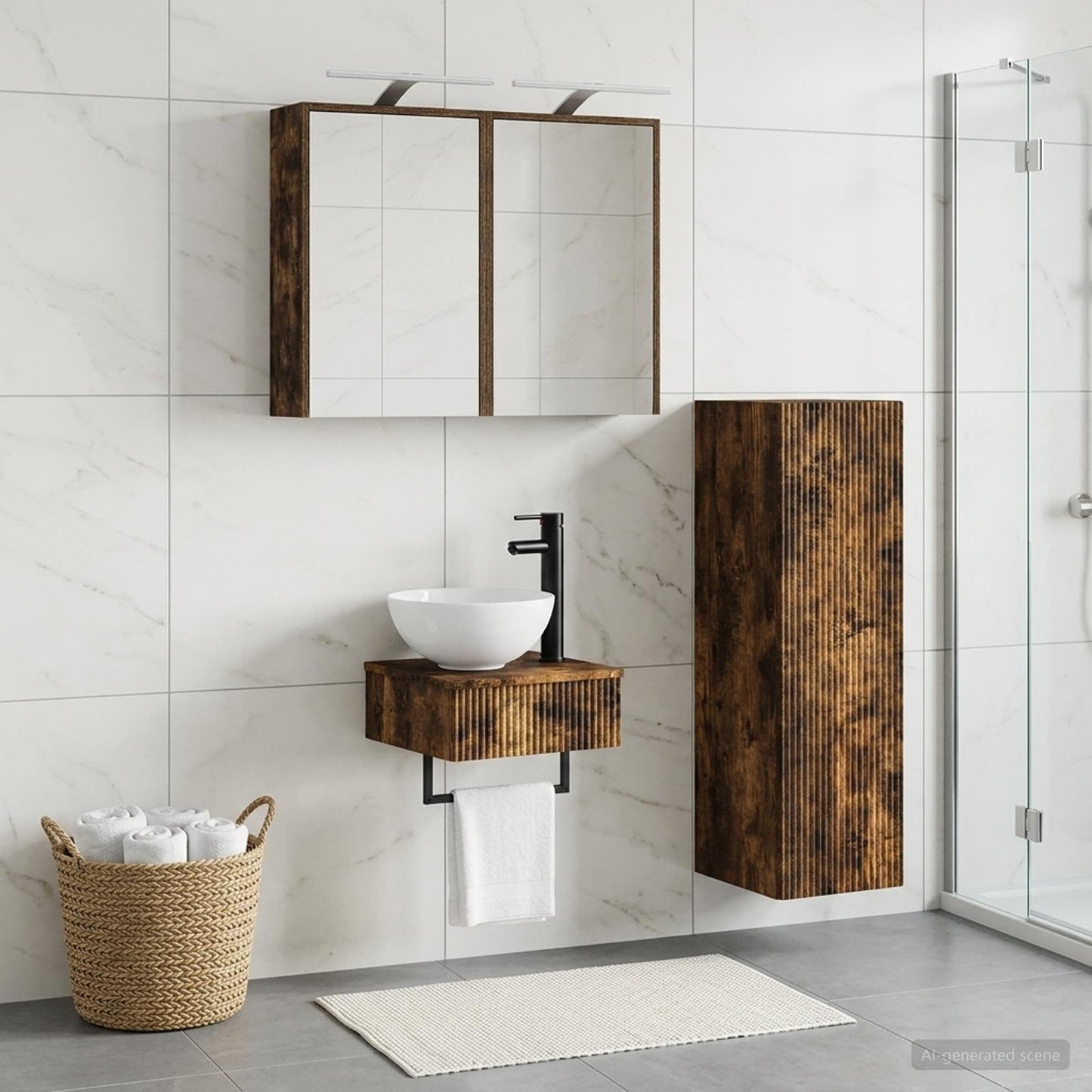 Bathroom Cabinet Set 4 pcs Smoked Oak Engineered Wood