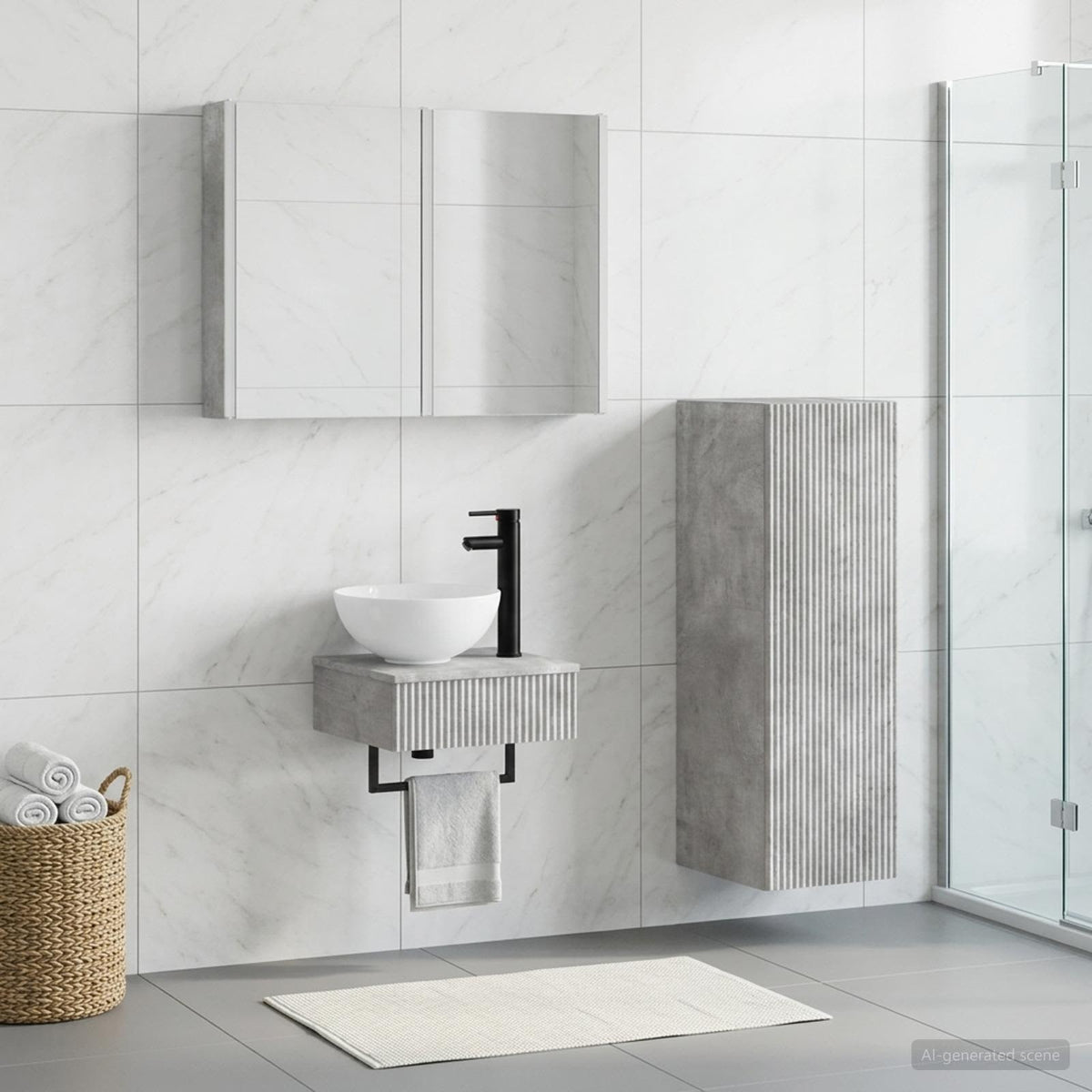 Bathroom Cabinet Set 4 pcs Concrete Grey Engineered Wood