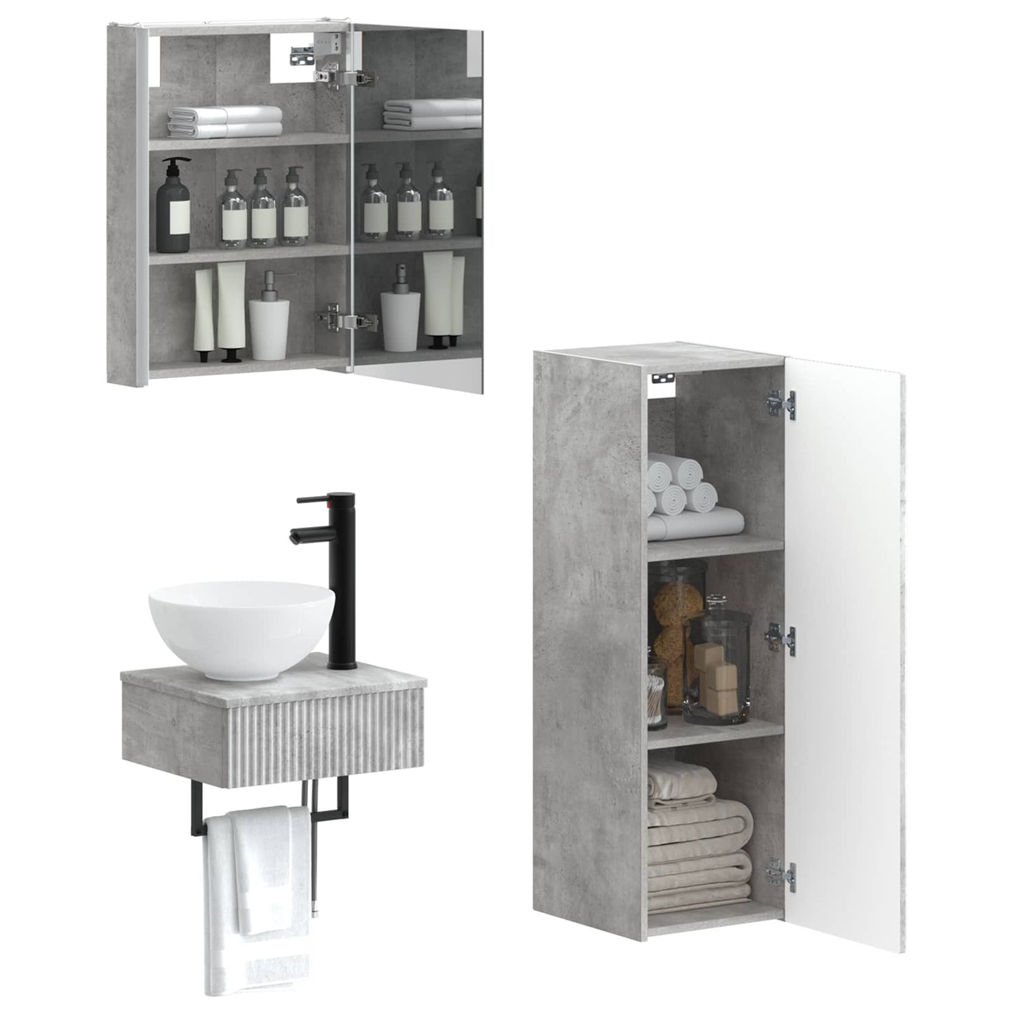 Bathroom Cabinet Set 4 pcs Concrete Grey 43 x 11.5 x 60.5 cm