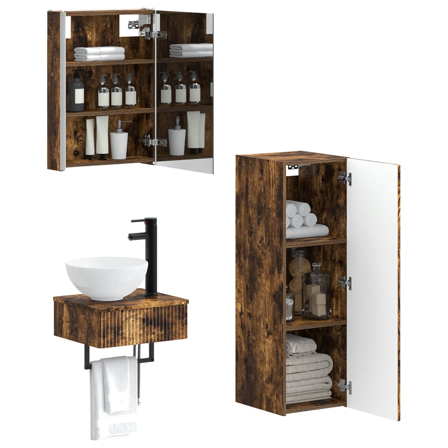 Bathroom Cabinet Set 4 pcs Smoked Oak 43 x 11.5 x 60.5 cm