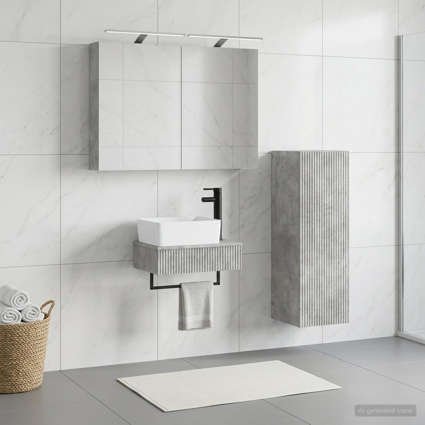 Bathroom Cabinet Set 4 pcs Concrete Grey Engineered Wood