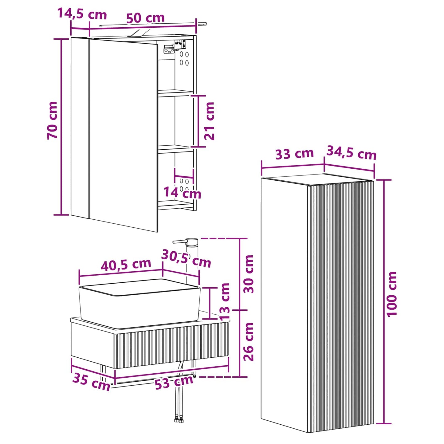 Bathroom Cabinet Set 4 pcs Concrete Grey 50 x 14.5 x 70 cm