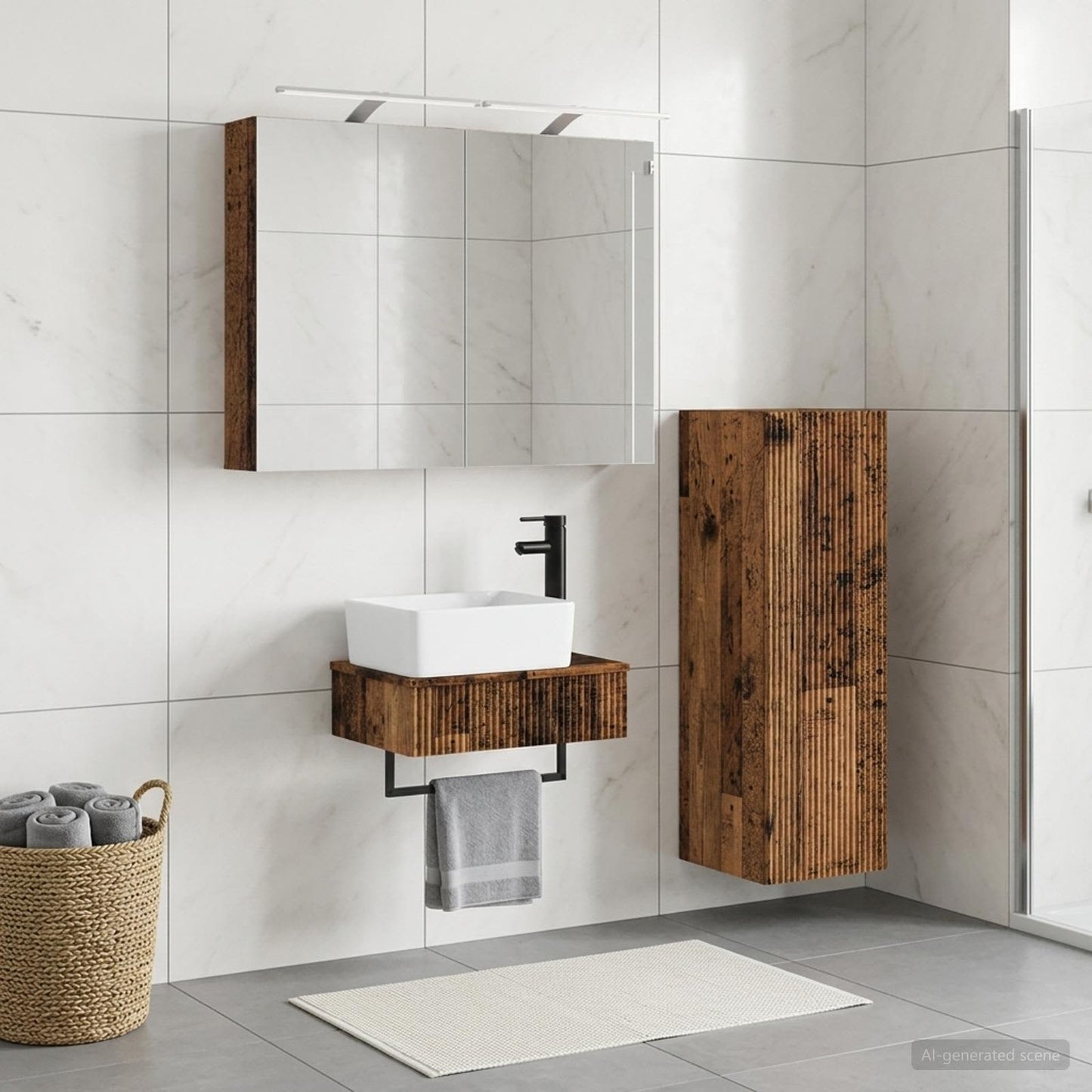 Bathroom Cabinet Set 4 pcs Old Wood Engineered Wood