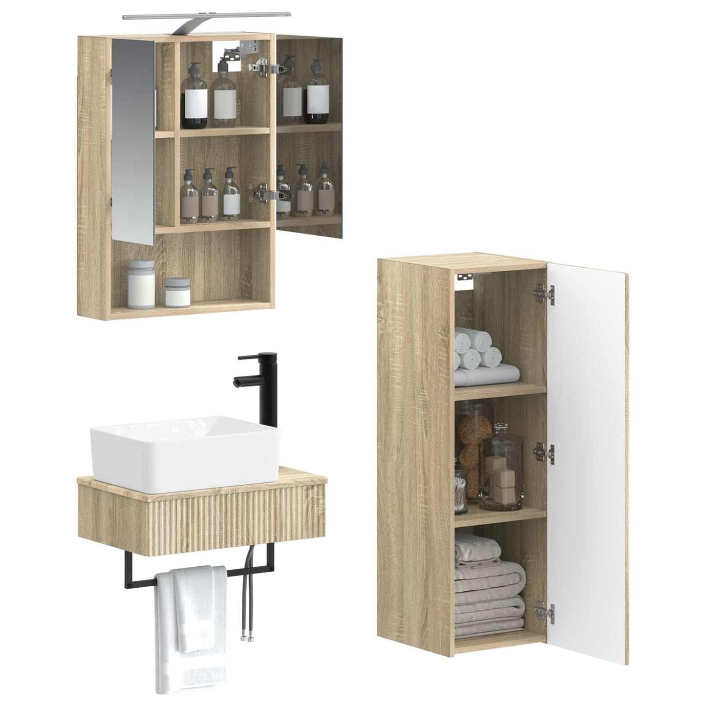 Bathroom Cabinet Set 4 pcs Sonoma Oak 50 x 14.5 x 70 cm