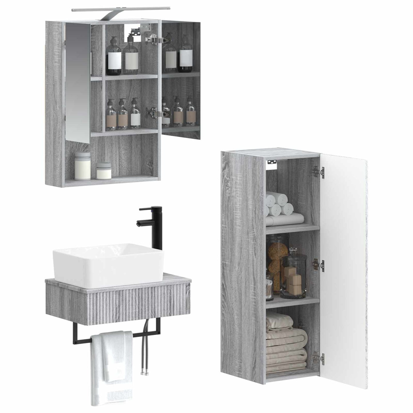 Bathroom Cabinet Set 4 pcs Grey Sonoma 50 x 14.5 x 70 cm