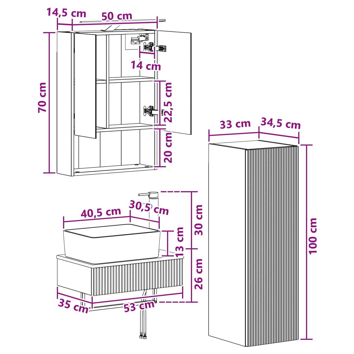 Bathroom Cabinet Set 4 pcs Artisan Oak 50 x 14.5 x 70 cm