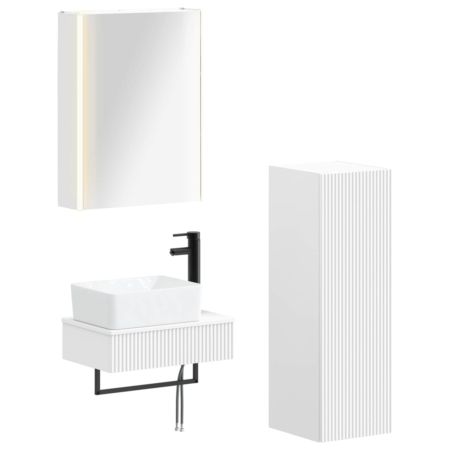 Bathroom Furniture Set 4 pcs White Engineered Wood and Glass