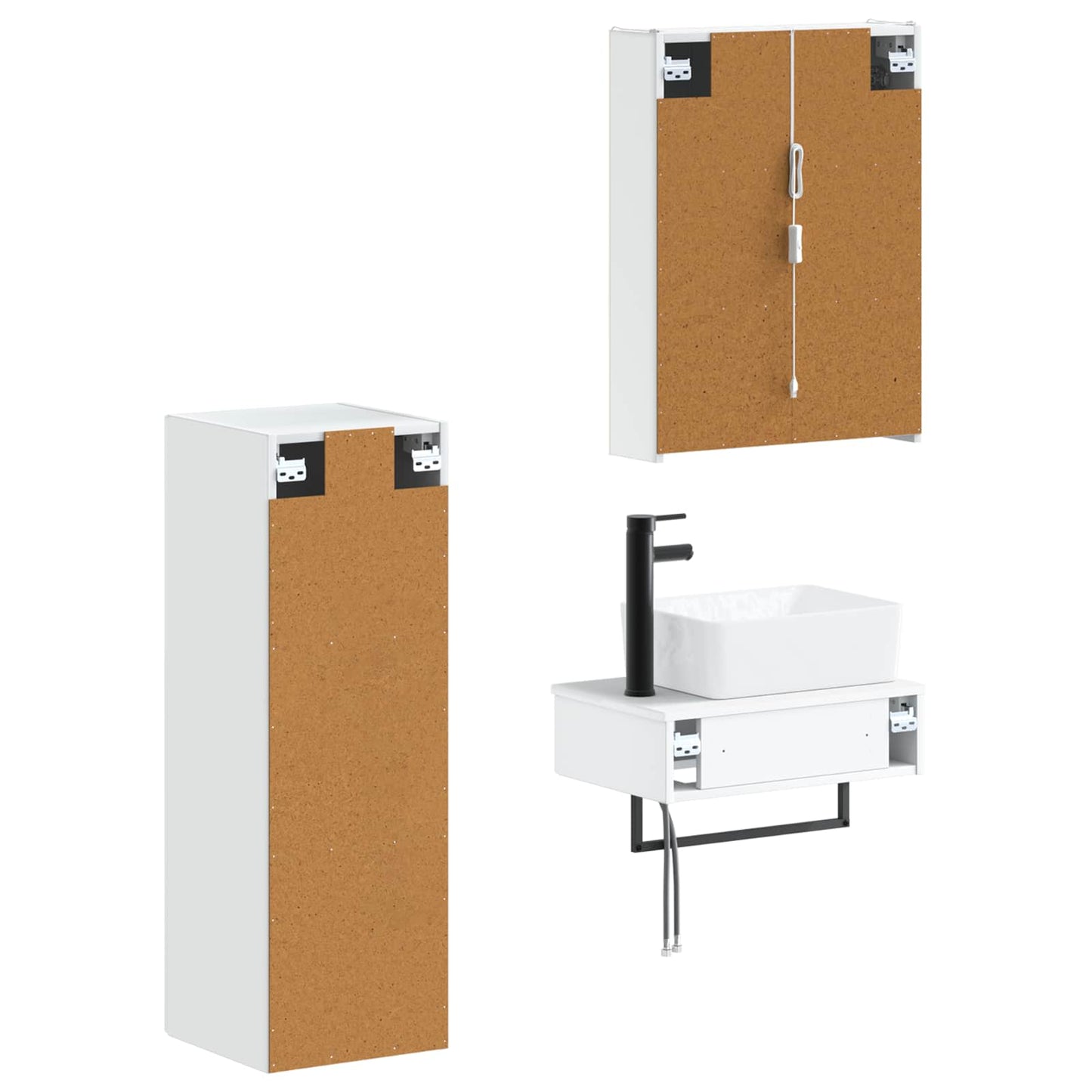 Bathroom Furniture Set 4 pcs White Engineered Wood and Glass
